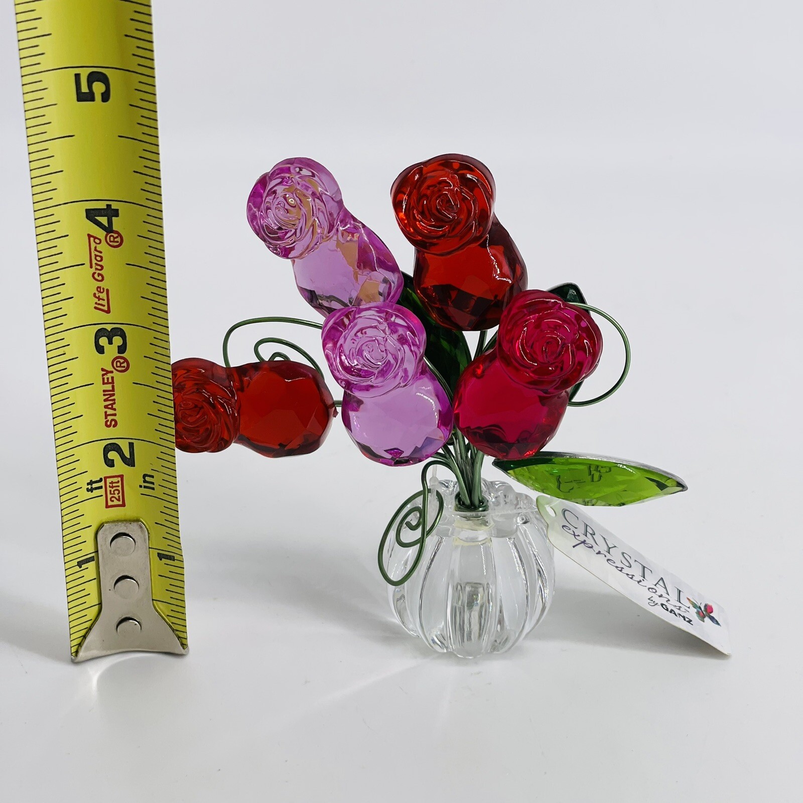 VINTAGE GANZ ROSE POSY POT RED PINK FAUX ACRYLIC PLASTIC FLOWER ARRANGEMENT