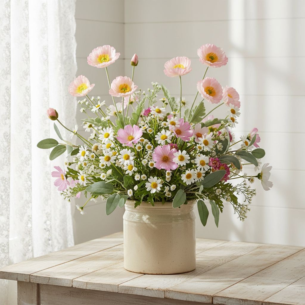 Pink Poppy Stem Faux Poppy Flowers Artificial Wildflower Spray Cottagecore Flora