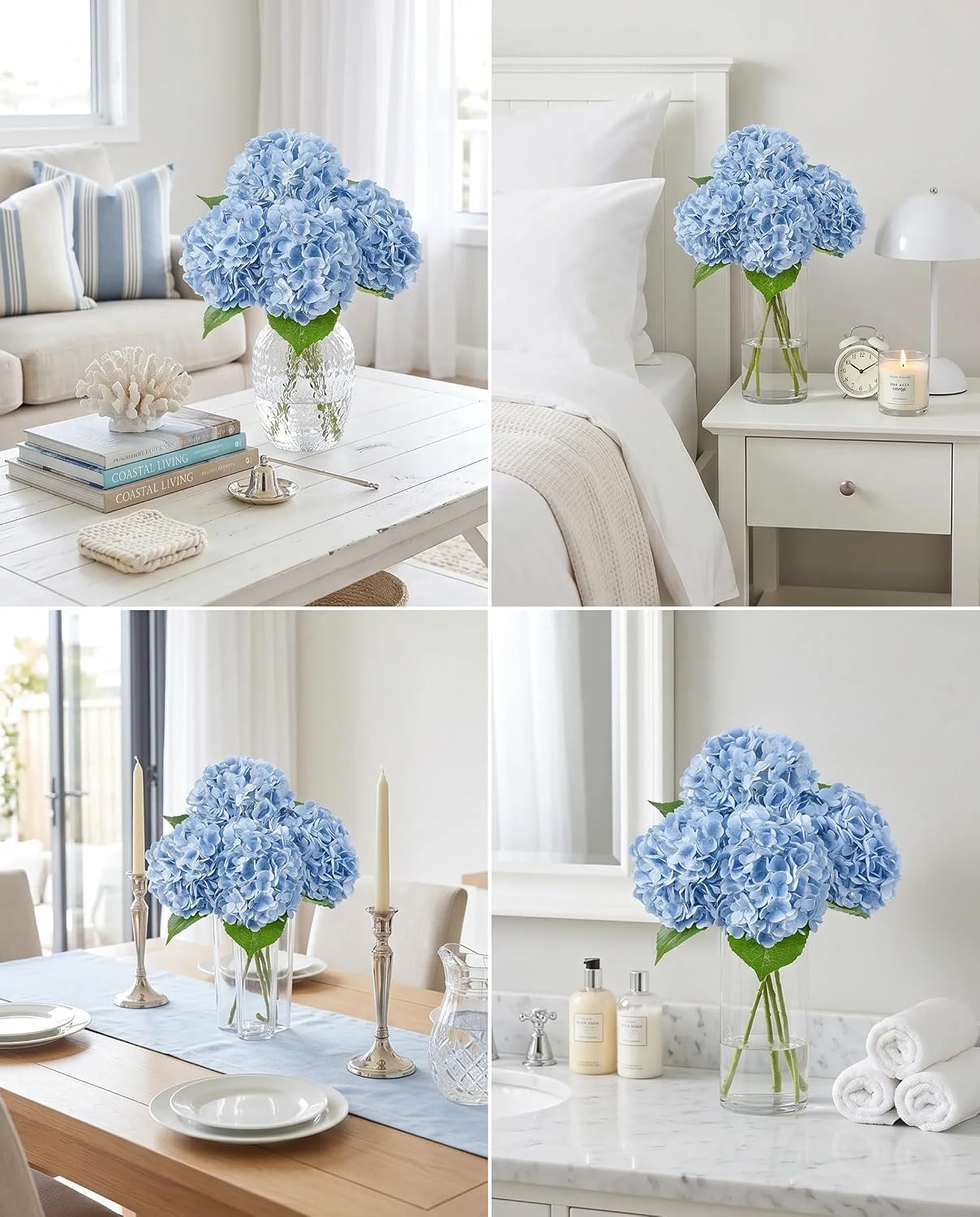 Blue Real Touch Hydrangea Flowers – 4 Pcs Large Faux Floral Décor