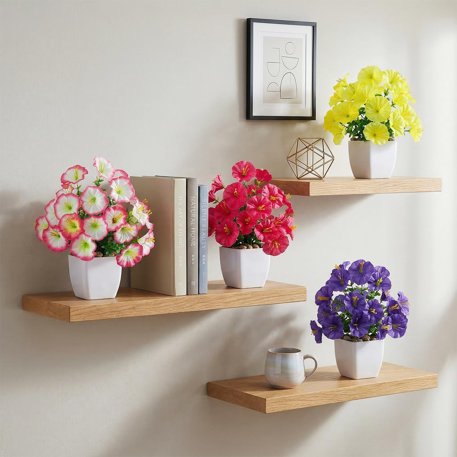 4 PCS Small Colorful Artificial Flowers White Pots Fake Mini Potted Plants