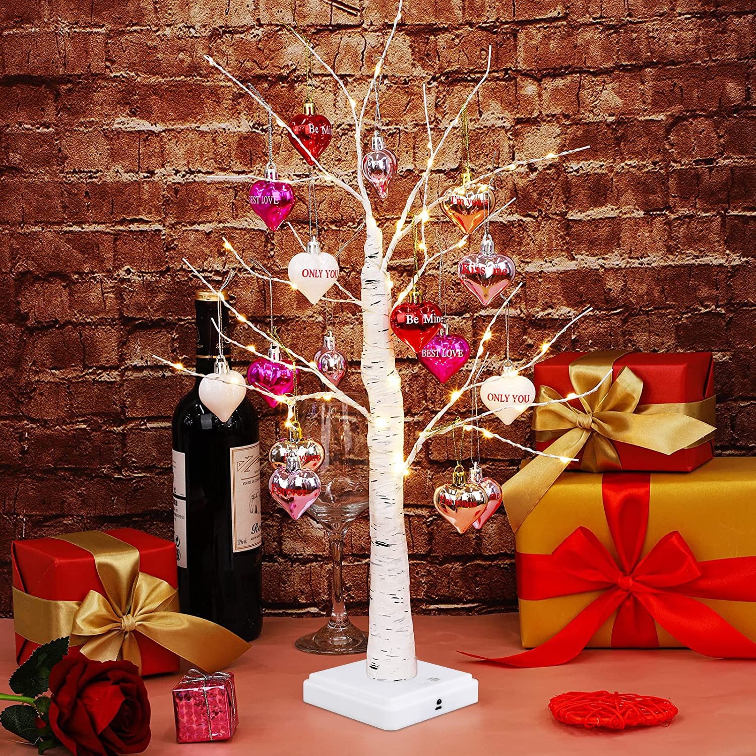 Valentine’s Day Tree Decoration with LED Lights 21.7 Inch Tabletop Birch Tree…