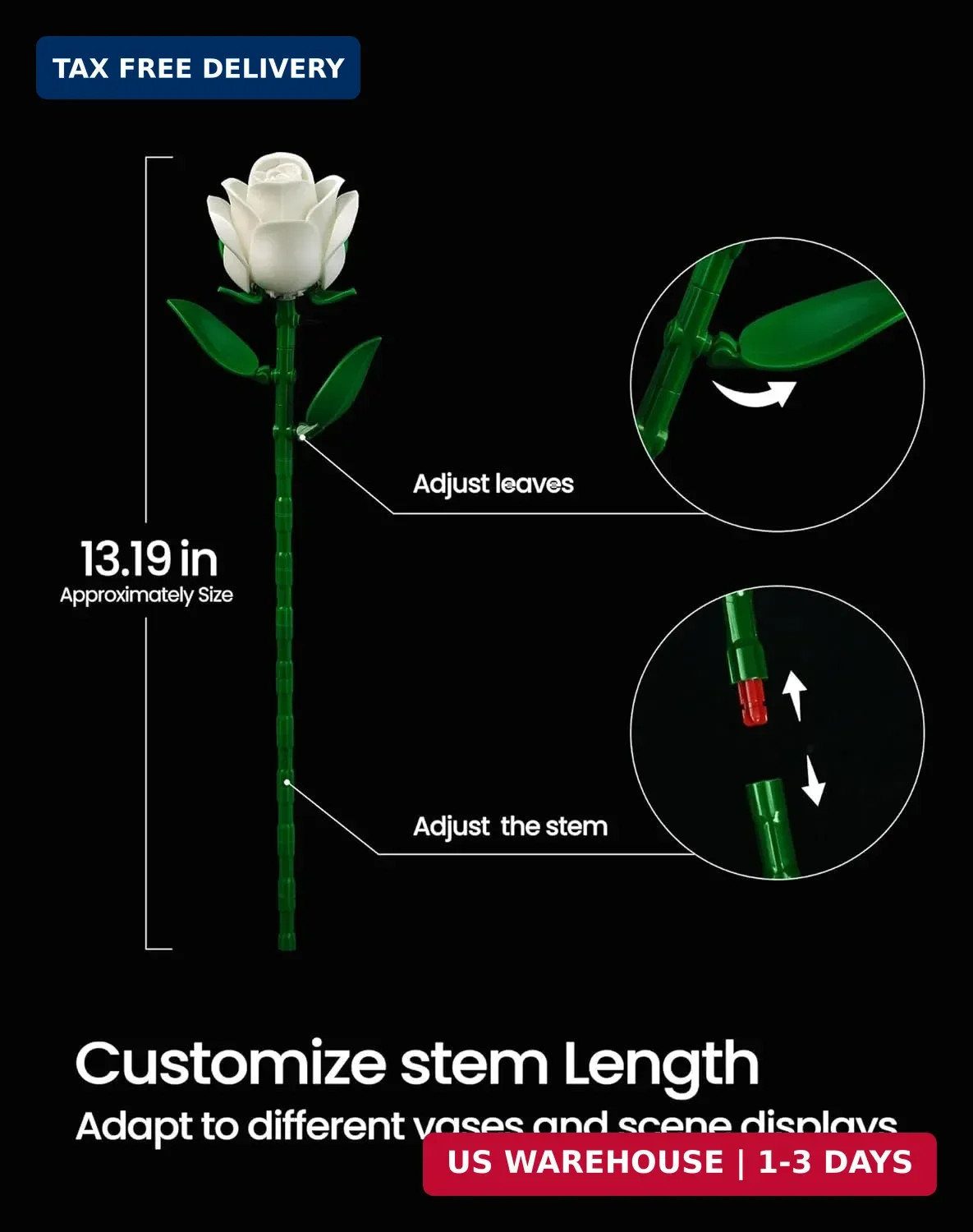 White Rose Bouquet Building Set 12PCS Botanical Flowers Home Decor Gift