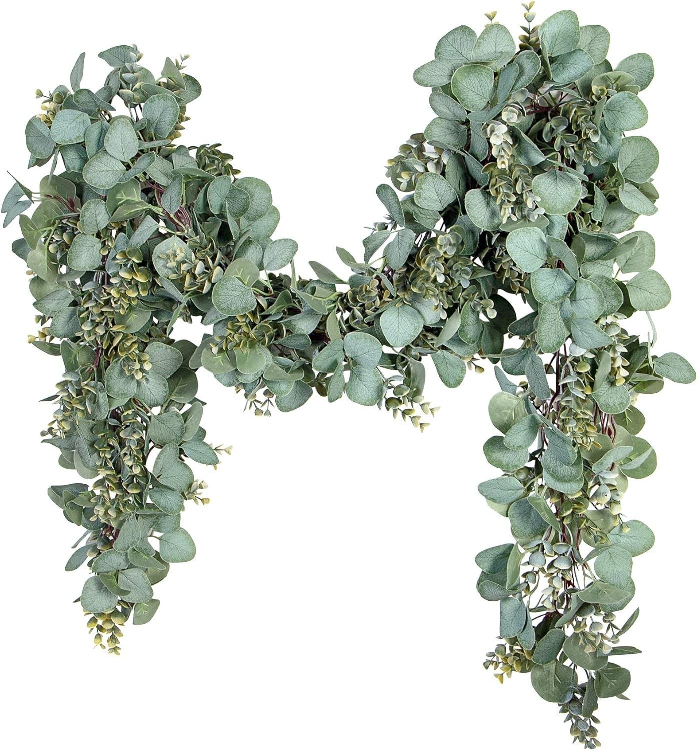 Eucalyptus Garland 6.56 Ft Lush Silver Dollar Leaves Boxwood Artificial Faux