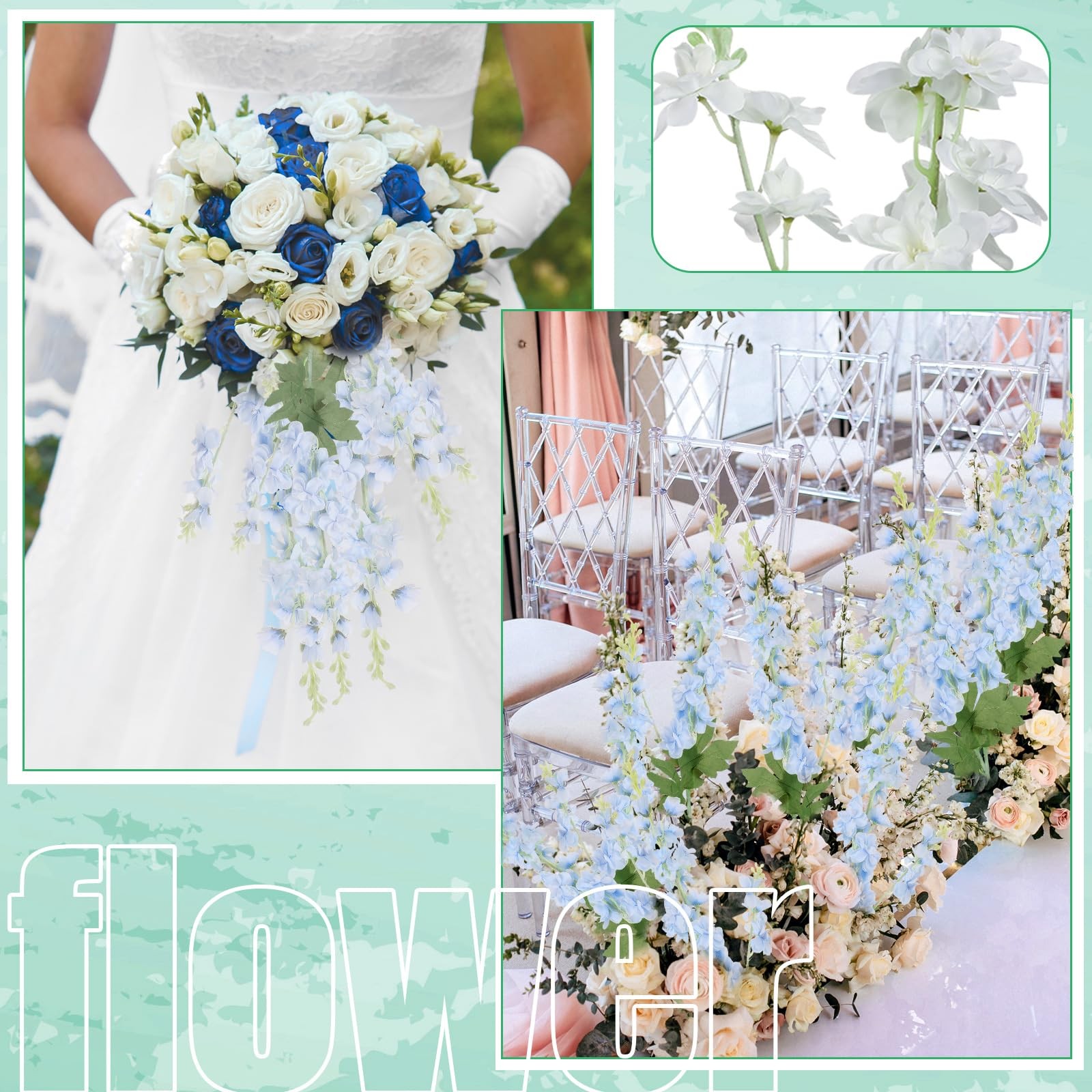 24 Pcs Delphinium Artificial Flower 35.4” Long Larkspur Stem Silk Fake Faux …