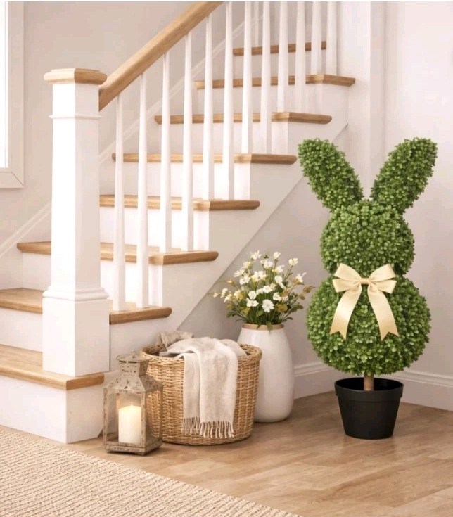 3FT Easter Bunny Topiary Artificial Plants Outdoor – 35.4″ Faux Boxwood…