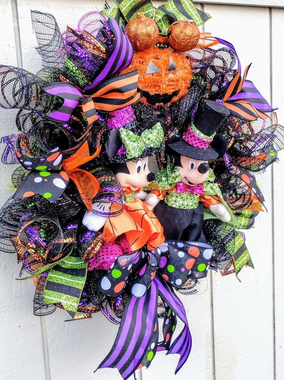 Mickey and Minnie Halloween Wreath Large 24″ Handmade Deco Mesh Front Door Decor