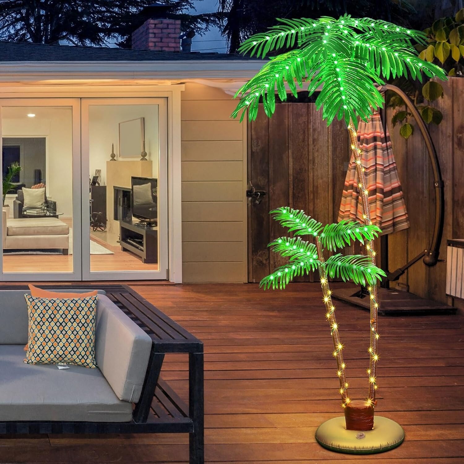 6FT Lighted Palm Trees Outside Patio, LED Fake Artificial Tree Lights w/8 Modes