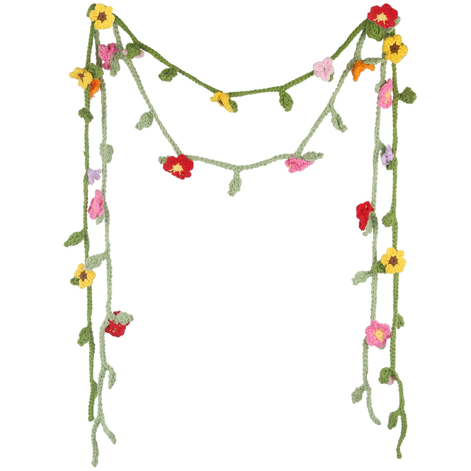 2 Pcs Crochet Flowers Hanging Plant Daisy Sunflower for Accessories Car Flowe…