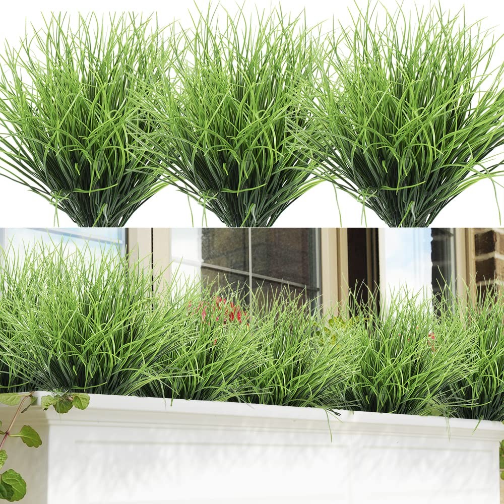 8 Bundles Artificial Grass Plants Fake Bushes Artificial Shrubs Wheat Grass G…