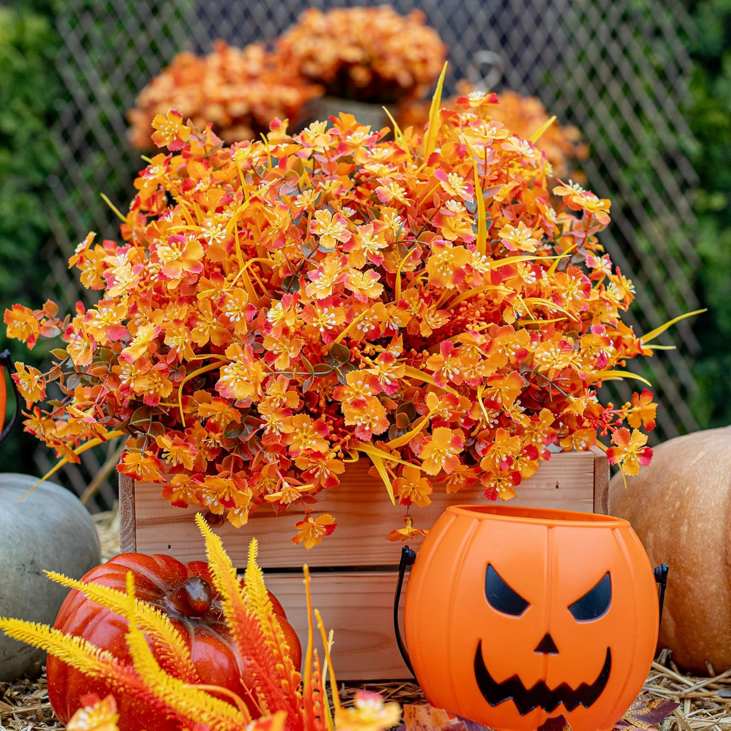 12 Bundles Artificial Fall Mums UV Resistant Fake Plant Porch Patio Decor Orange