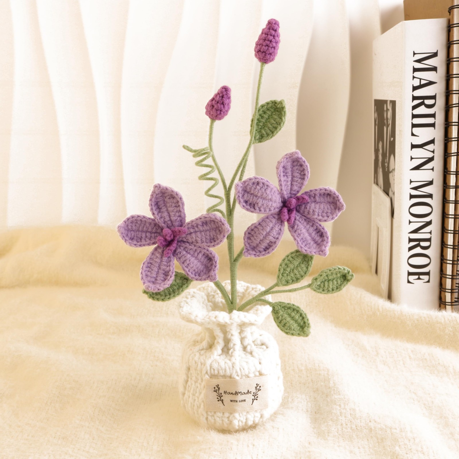 Crochet Tung Blossom Potted Plant – No-Watering Artificial Flower for Desk De…