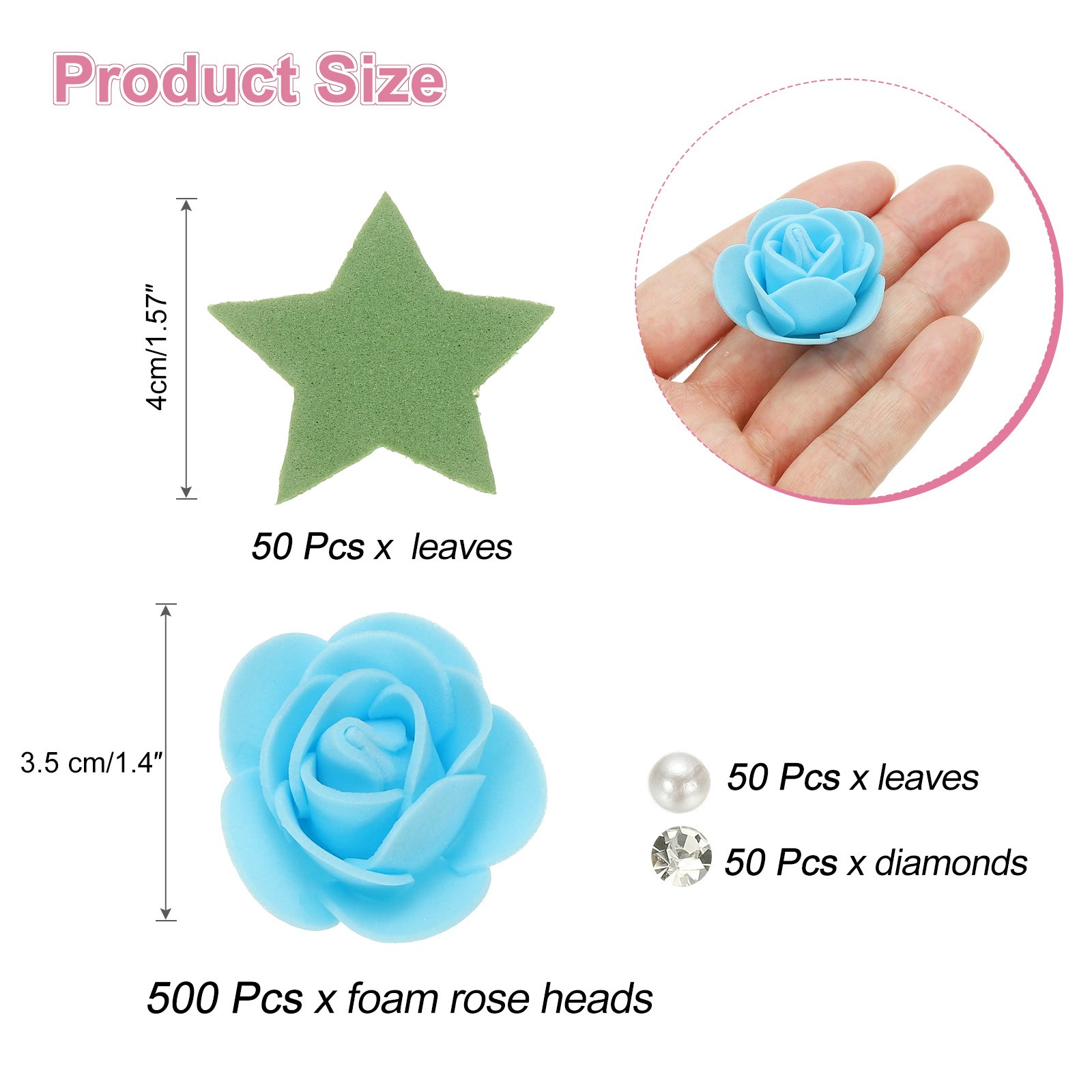 500pcs Foam Rose Heads 3.5 cm for DIY Crafts Accessories, Sky Blue
