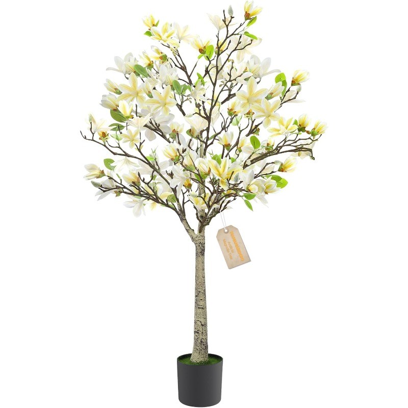 4FT Faux Magnolia Tree in Pot,Artificial Flower Plant with Blooms for Home Decor
