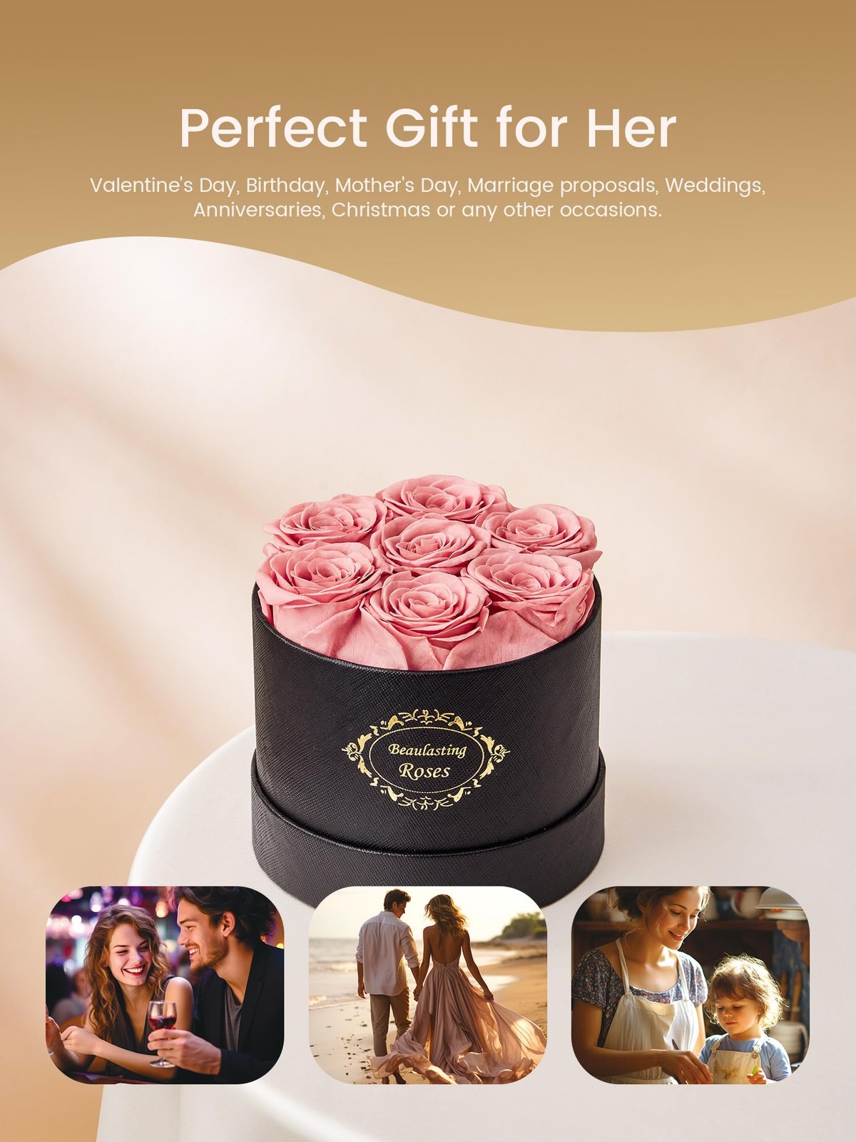 Preserved Forever Roses In Black Box Last A Year Dusty Pink Flower Gift Her