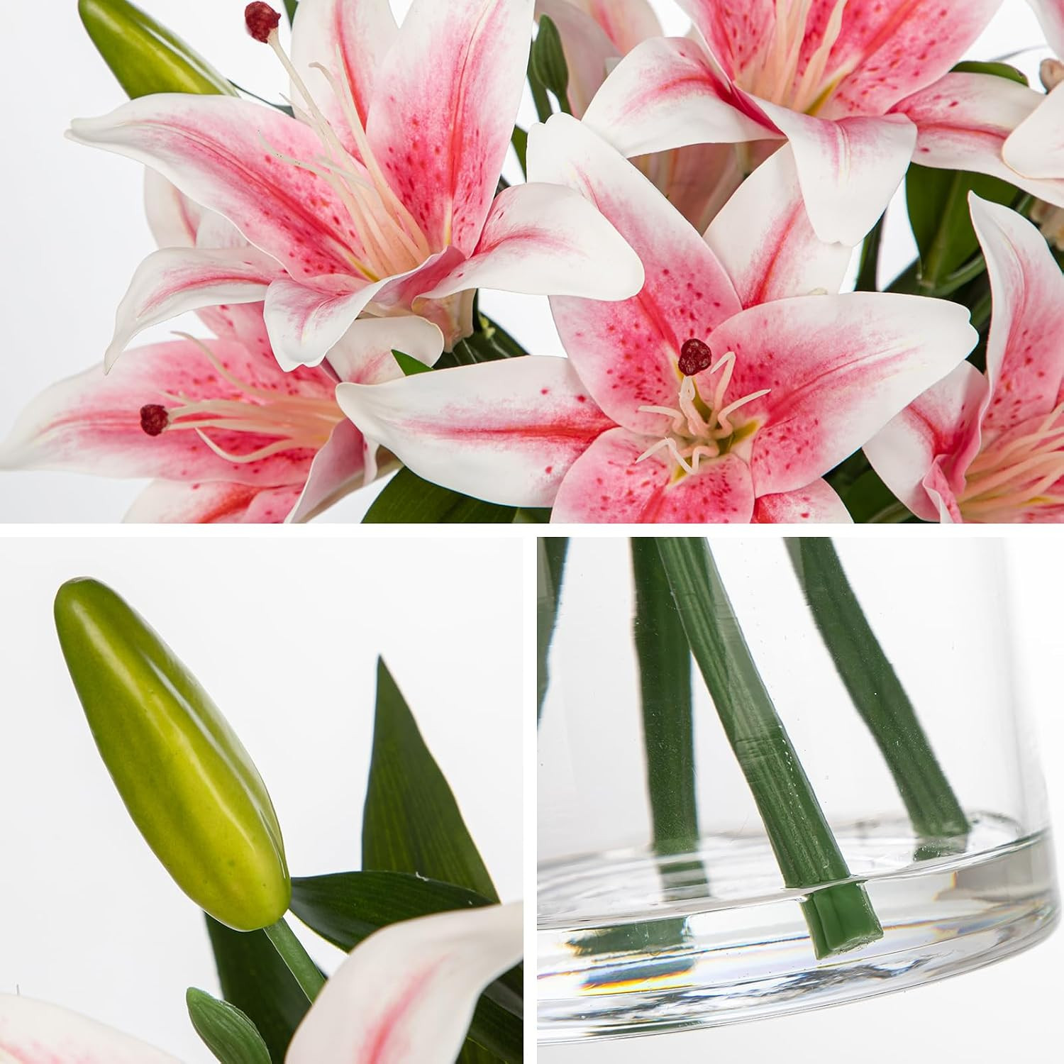 Pink Lilies Artificial Flower Arrangement with Glass Vase for Home Decor