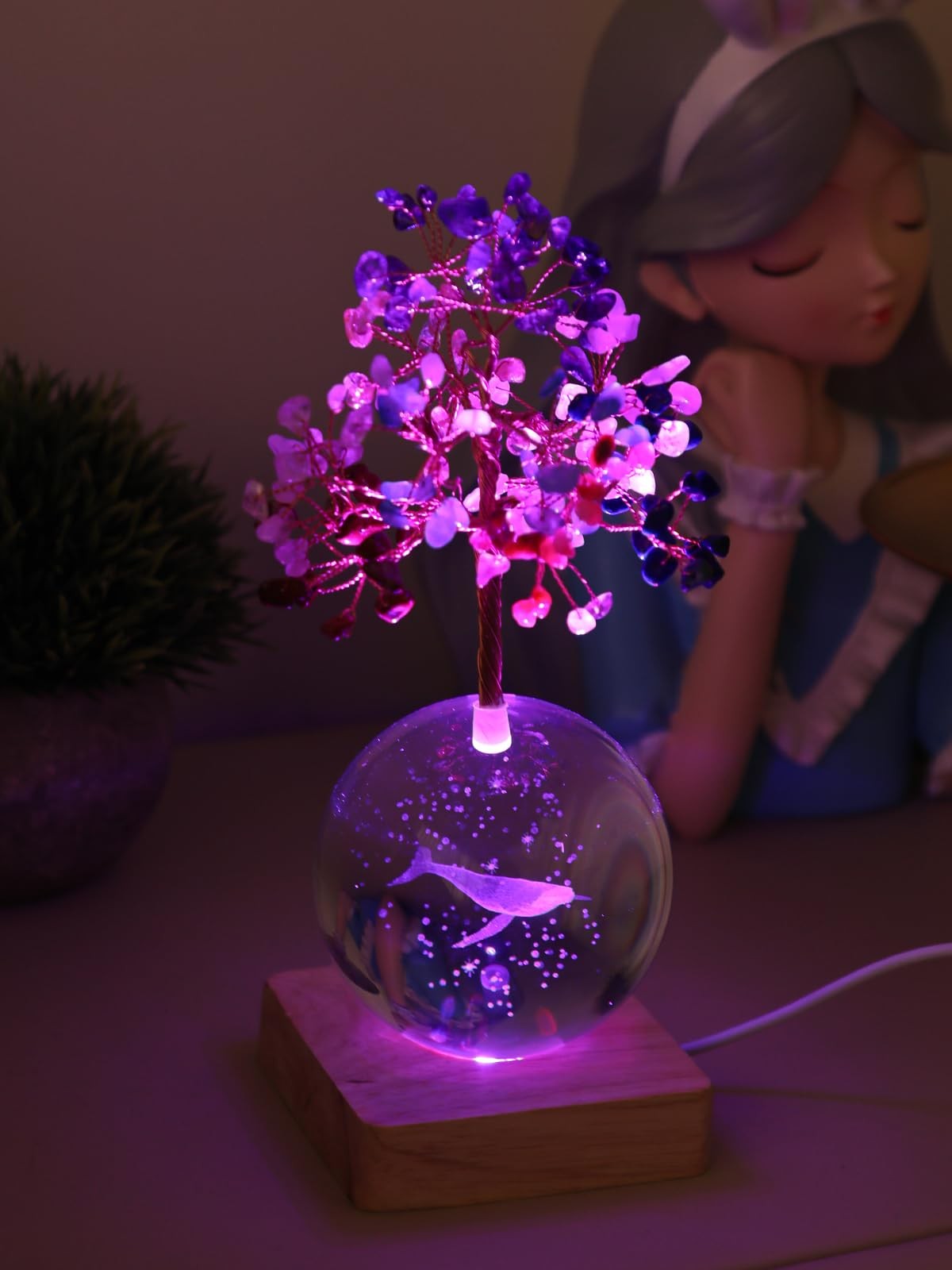 3D Whale Crystal Tree Of Life 7 Chakra Healing Night Light Office Desk Decor