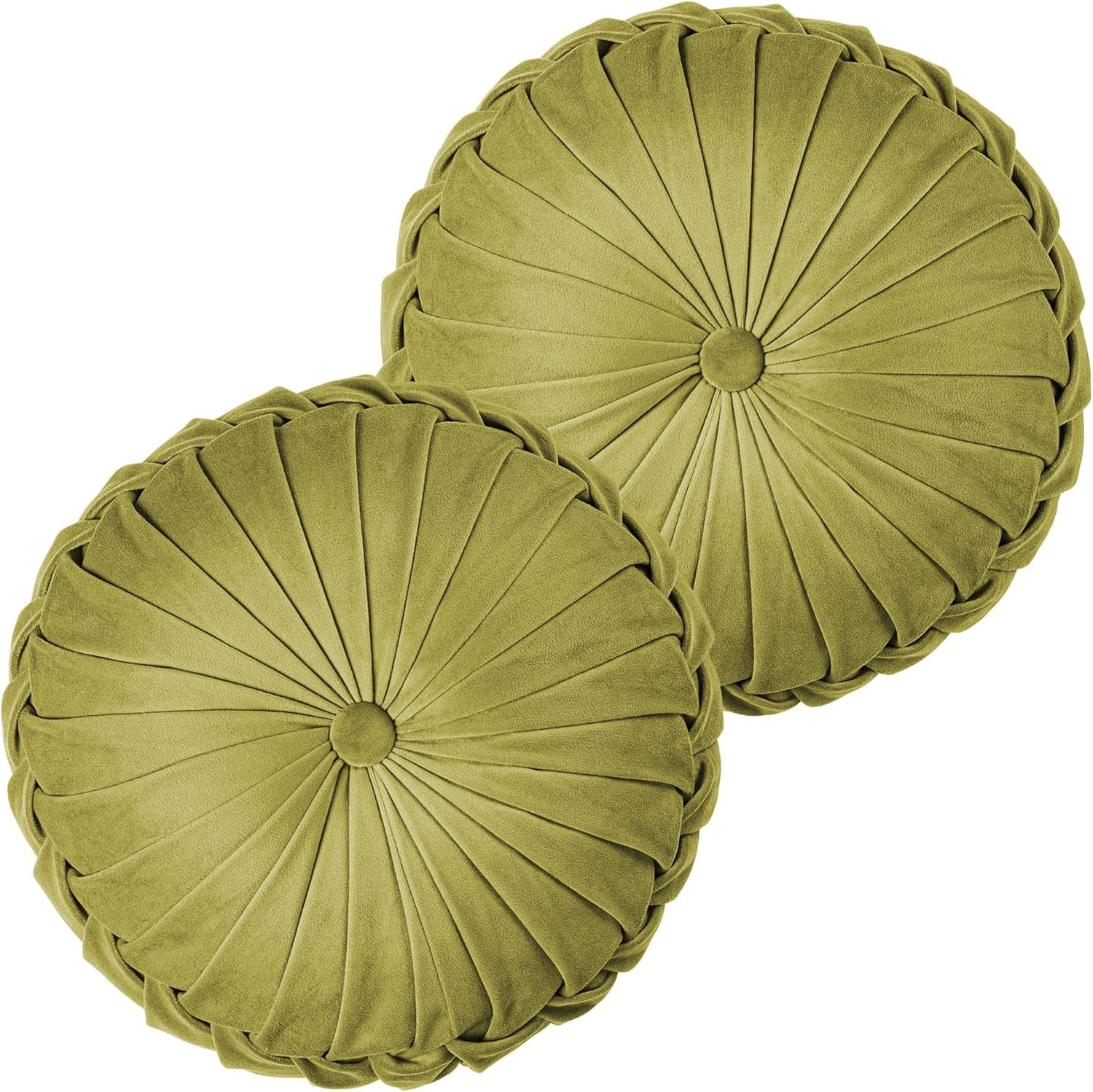 ROSE&RISY round Pleated Velvet Throw Pillows, 2 Pack Decorative Accent Pumpkin P