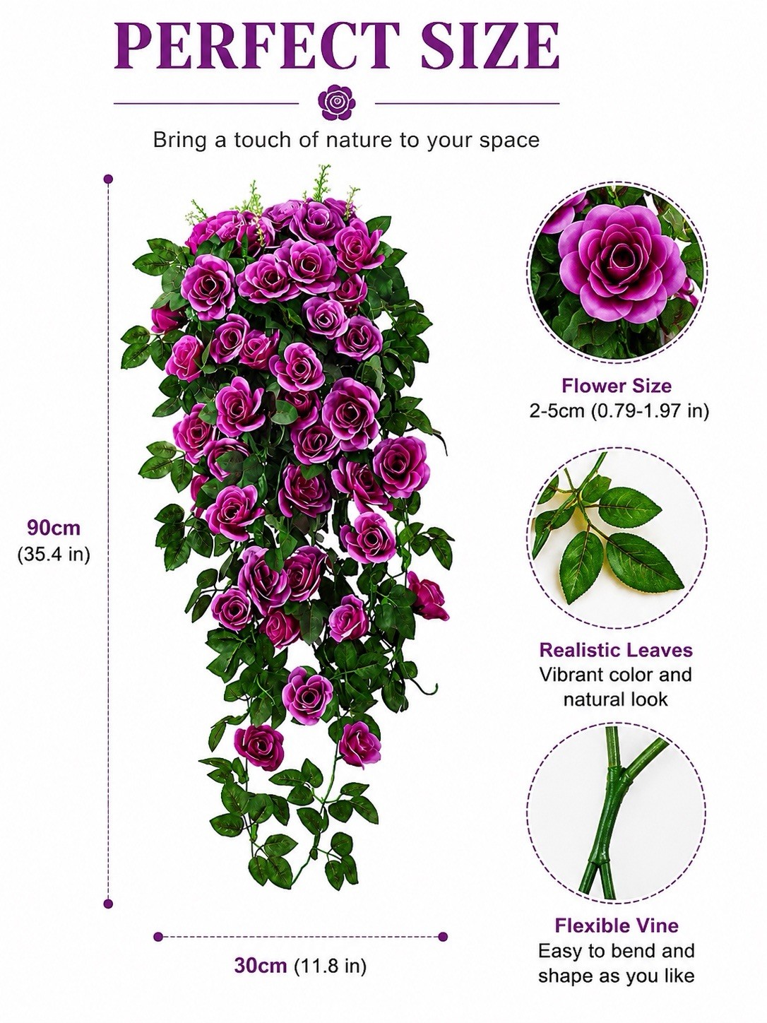 90cm Artificial Purple Rose Hanging Vine Silk Flower Garland Wedding Home Decor