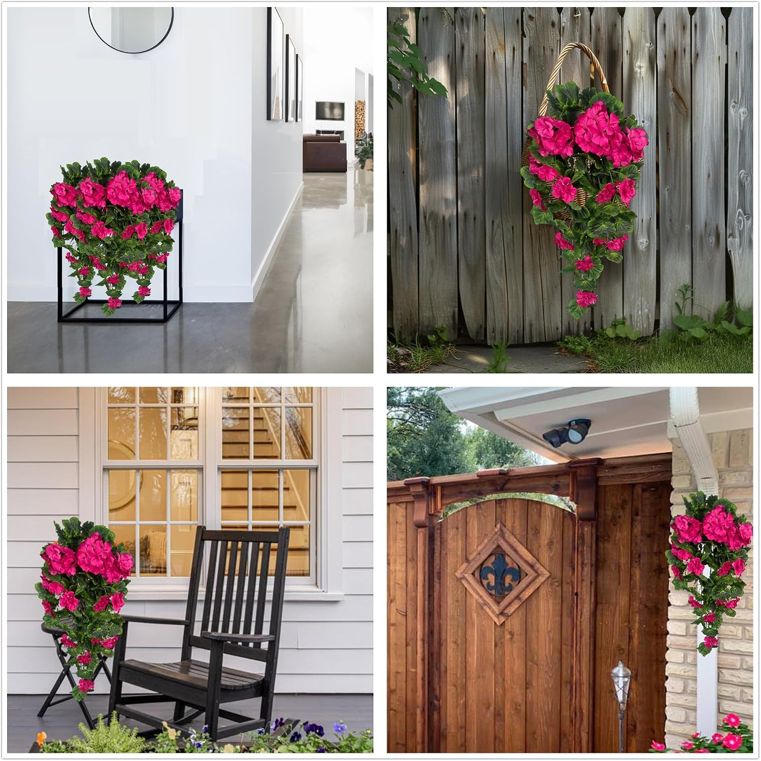 Fuchsia Artificial Geraniums Hanging Bundles – 2 Pack for Home & Garden Decor