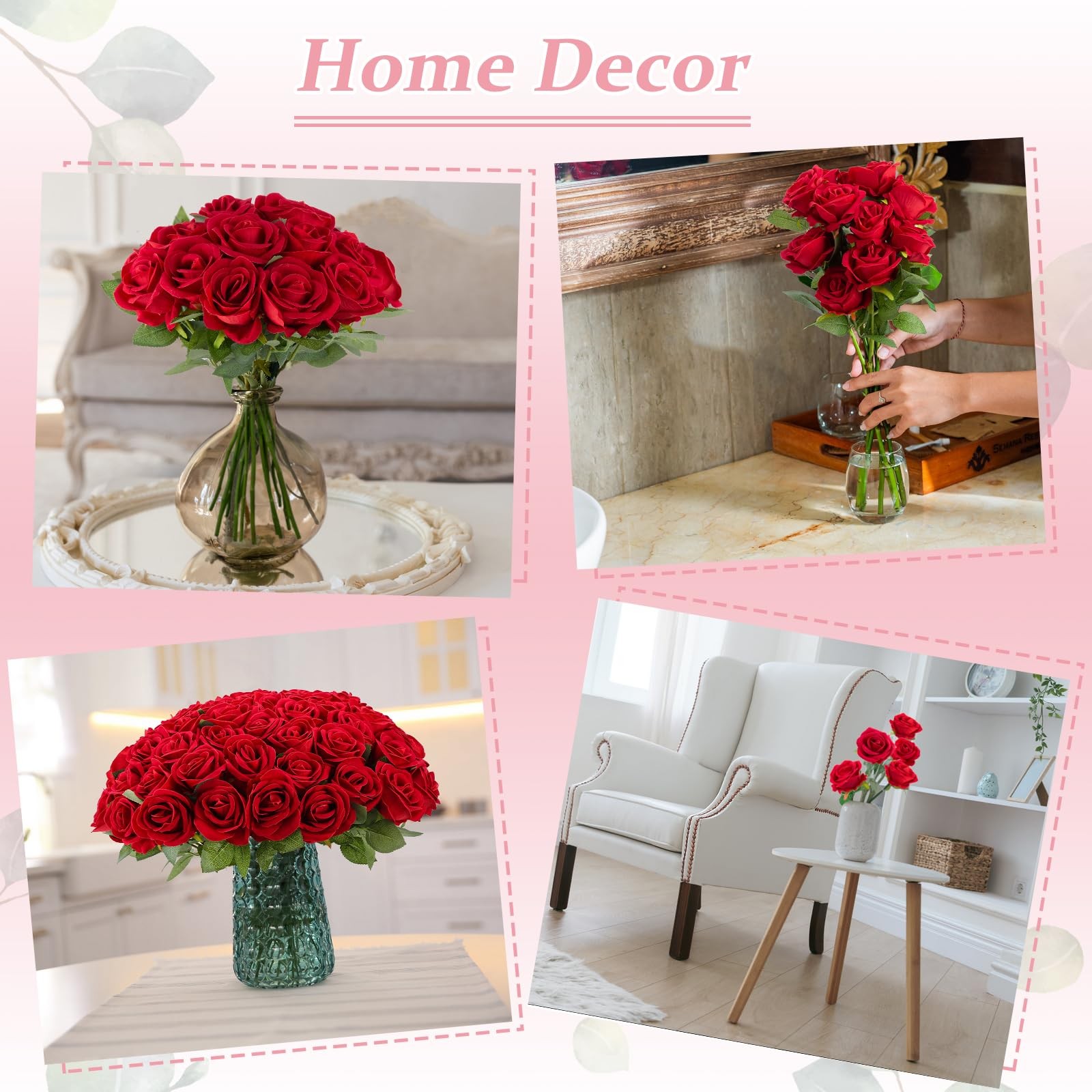 72pcs Red Roses Artificial Flower in Bulk, Realistic Velvet Silk Faux Roses f…