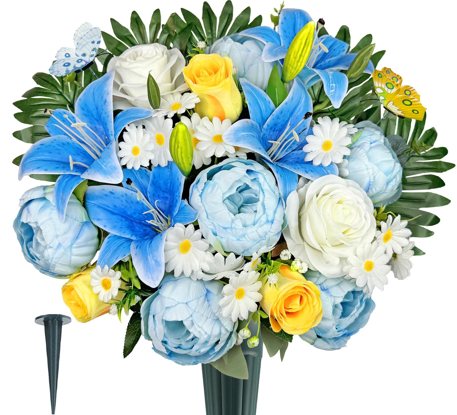 Artificial Cemetery Flowers for Grave Decorations Gravesite Flowers of Blue P…