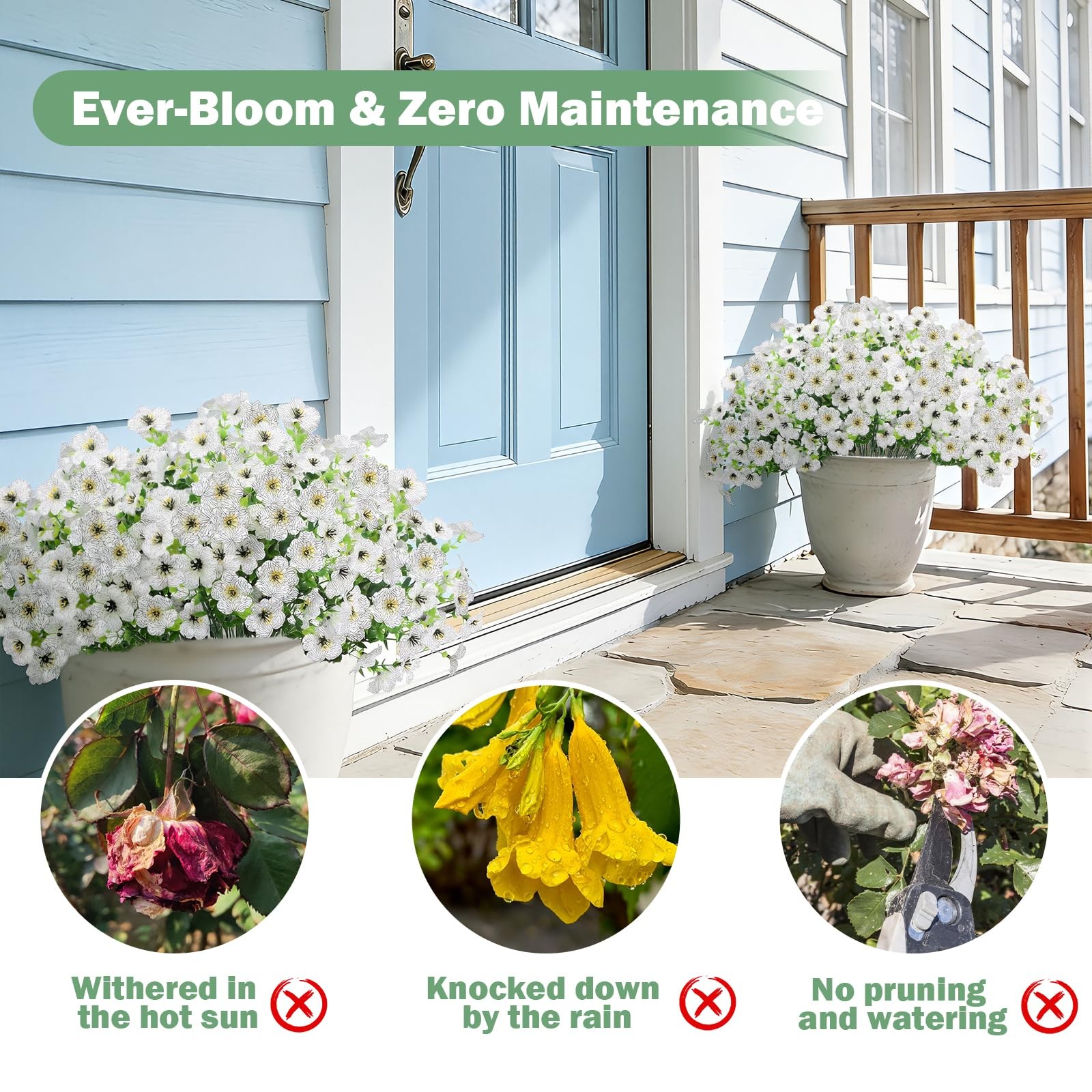 Nepfaivy UV-Resistant Artificial Flowers for Outdoors, 12 Bundles of White Fa…