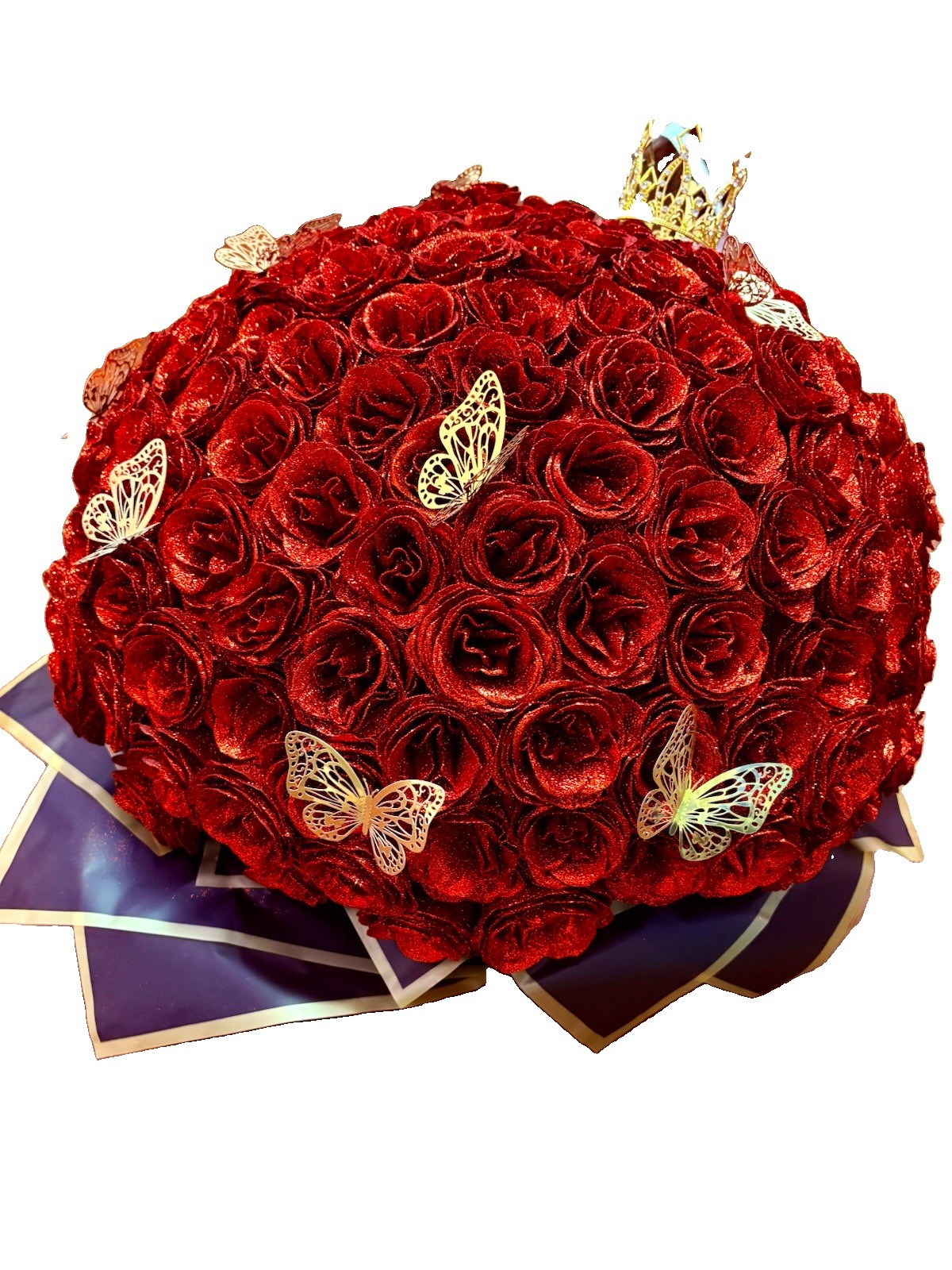 144 Artificial Red Roses Glitter Silk Flowers Bouquet Arrangement Eternal Crown