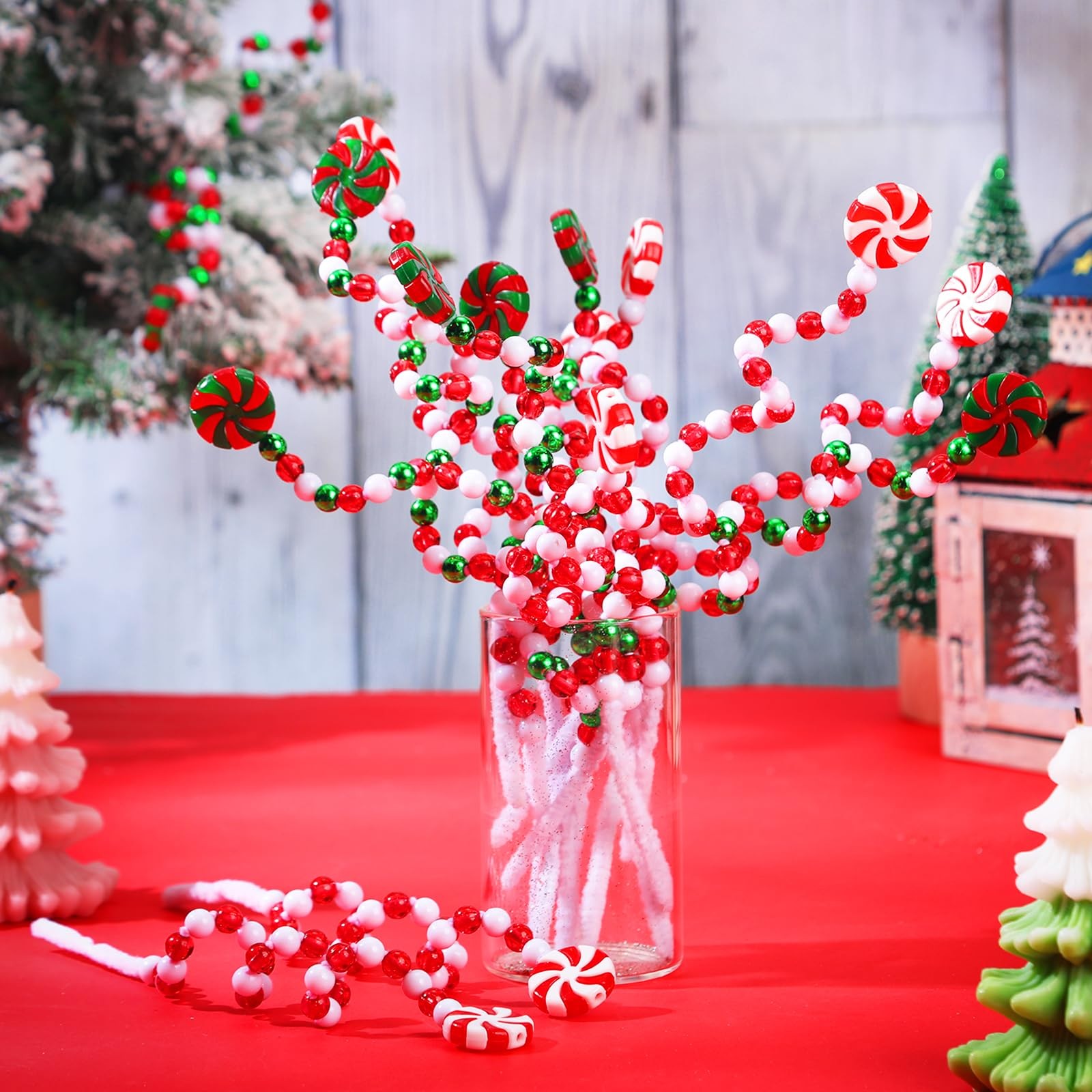 32 PCS 8.7 Inch Red Green White Candy Christmas Tree Picks Curly Ornaments