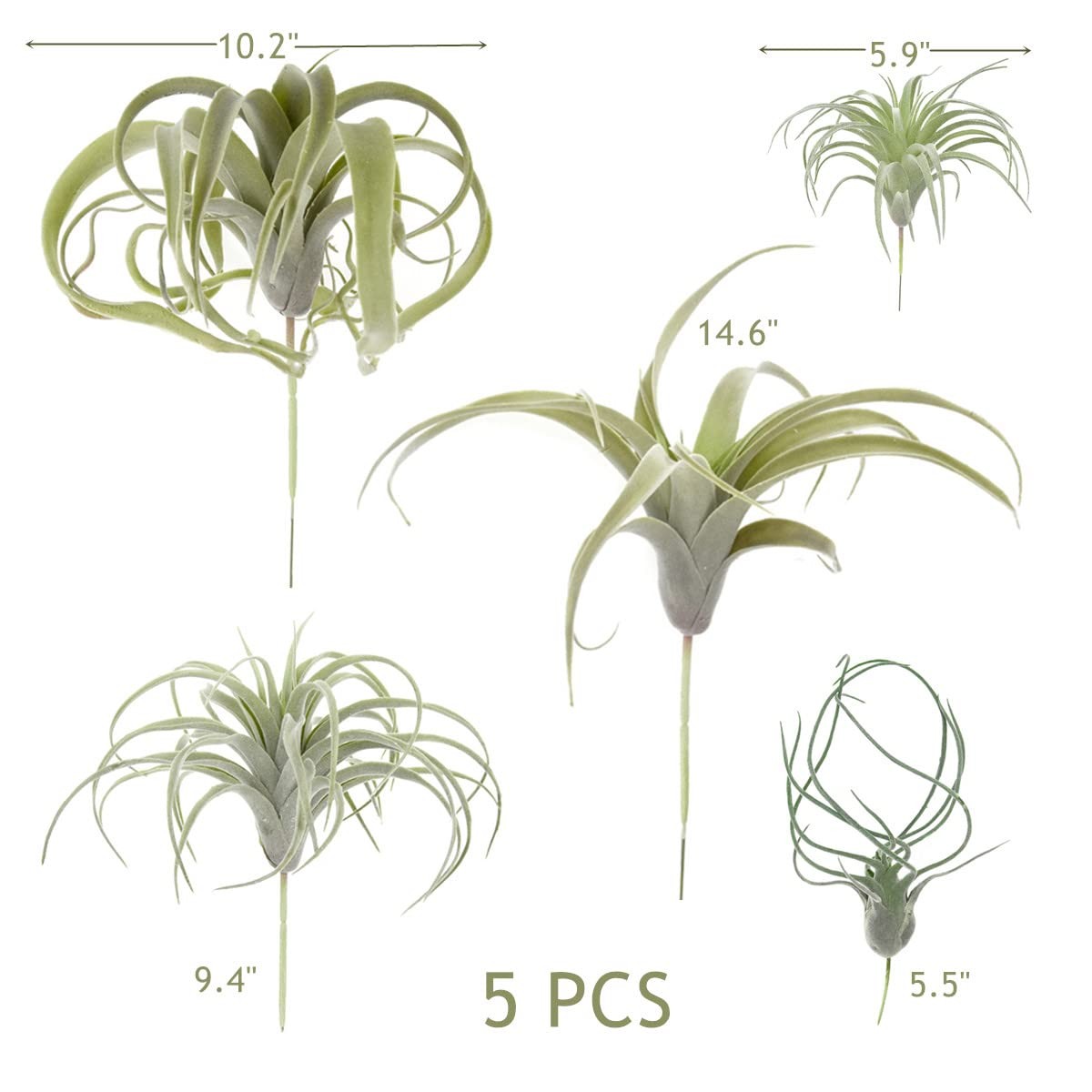 5PCS Artificial Flocking Tillandsia Plants Faux Succulents Bromeliads for Ind…