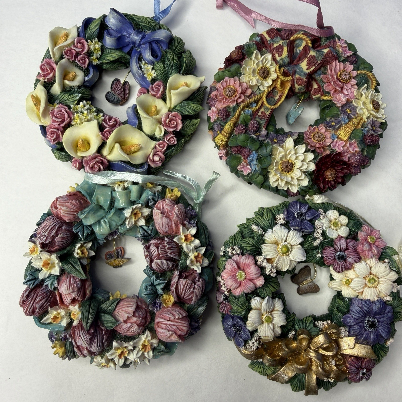 Lena Liu Floral Wreath Ornament Set (13) Home Decor Window Display Vintage 90s
