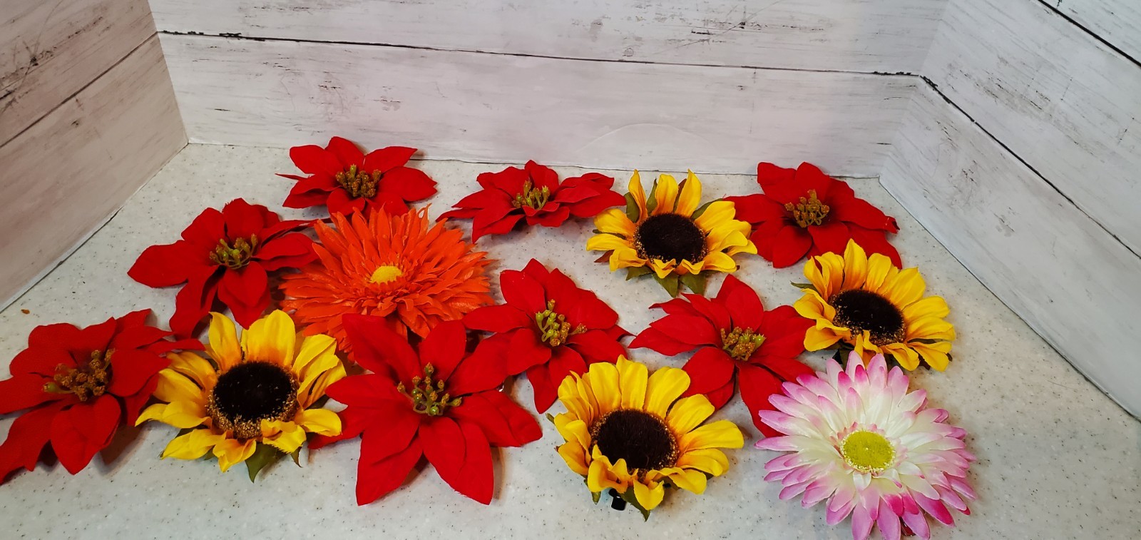 Lot Artificial Flower Clips 4–5 Inch Variety Poinsettia Sunflower Gerbera Daisy