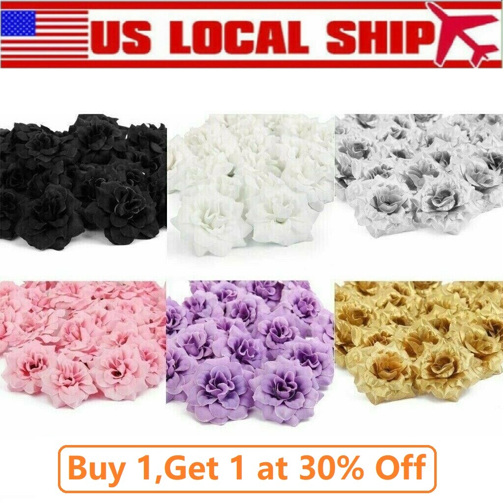 50PCS Artificial Flowers Silk Roses Heads Bulk for Wedding Party Decoration 2″
