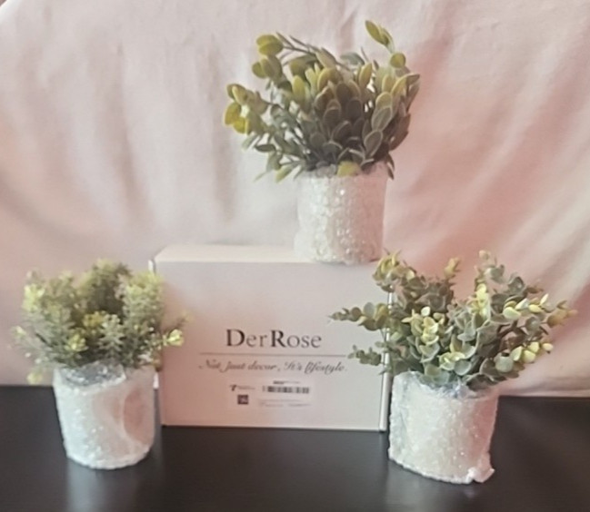 Der Rose 3 Pack Mini Artificial Plants & Pots Decor Eucalyptus Rosemary Boxwood