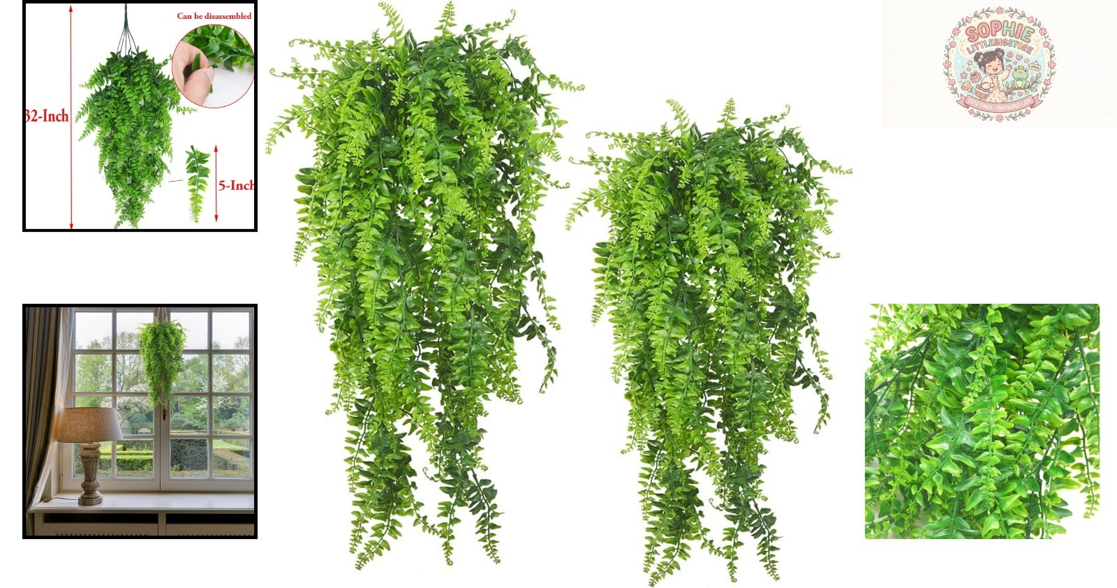 Lifelike Artificial Hanging Ferns – 2PCS UV Resistant for -Round Beauty