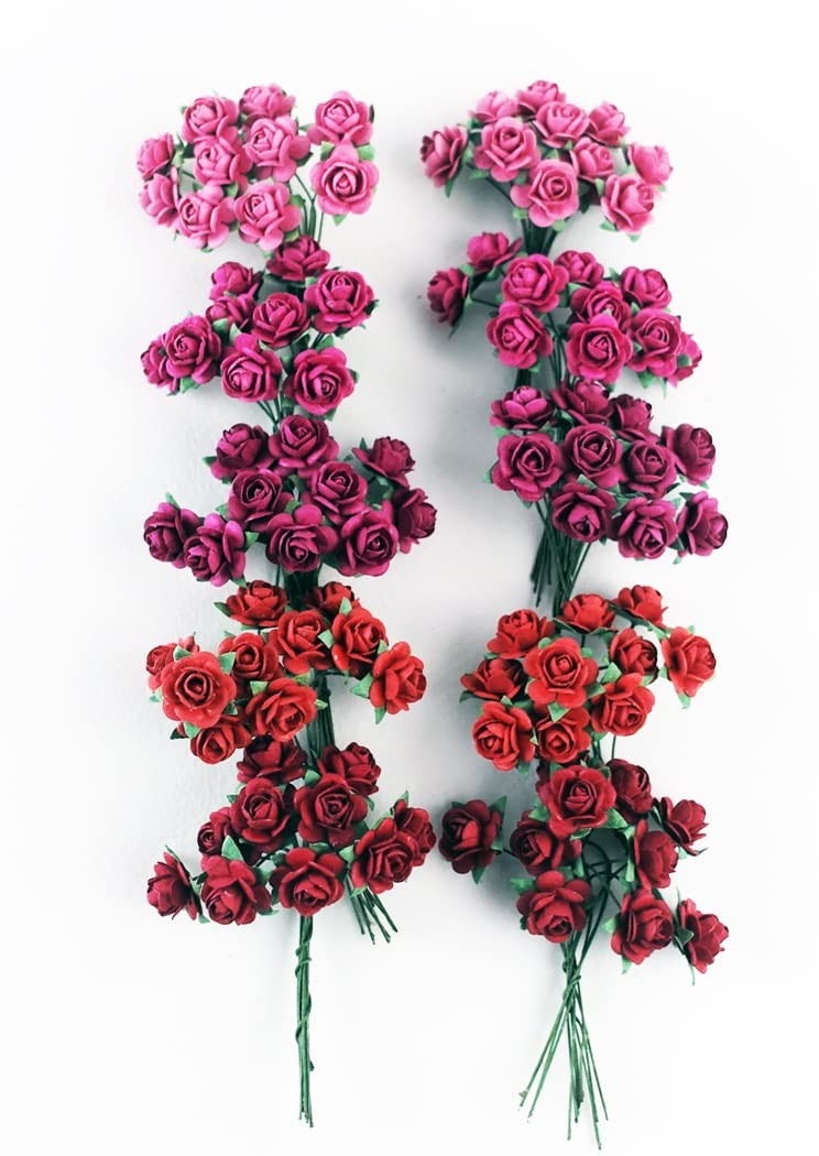 100 PCS Mini Paper Flowers Artificial Roses Mixed Red Five Color 1518mm