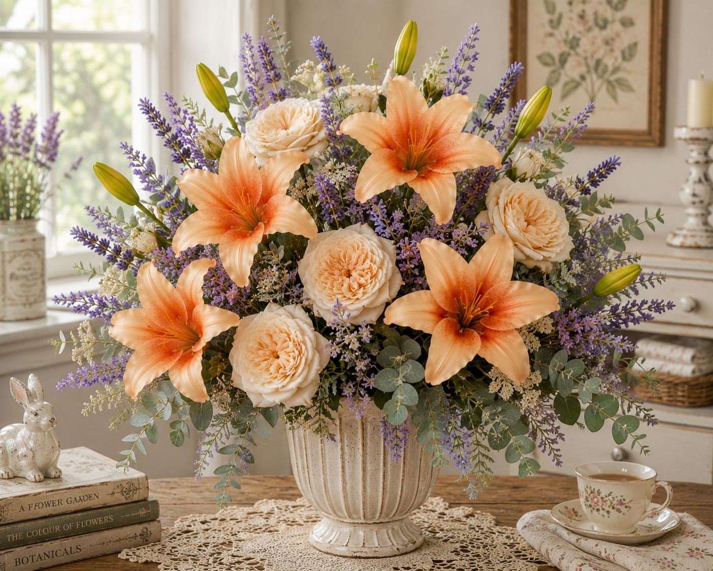 Orange Peach Real Touch Lily Stems, Faux Lily Flowers, Artificial Lilies, Fall F