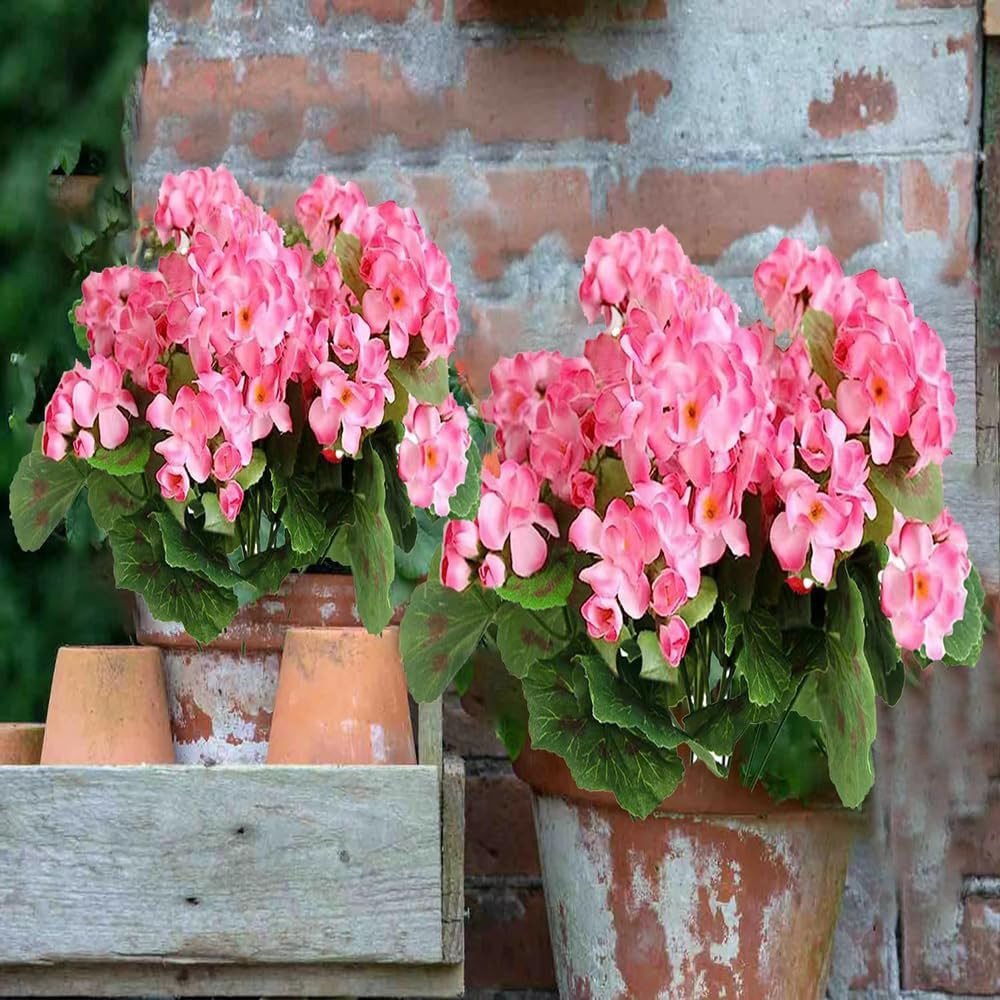 Artificial Pink Geraniums Outdoor Silk Flowers Artificial Geranium Bush Faux Flo