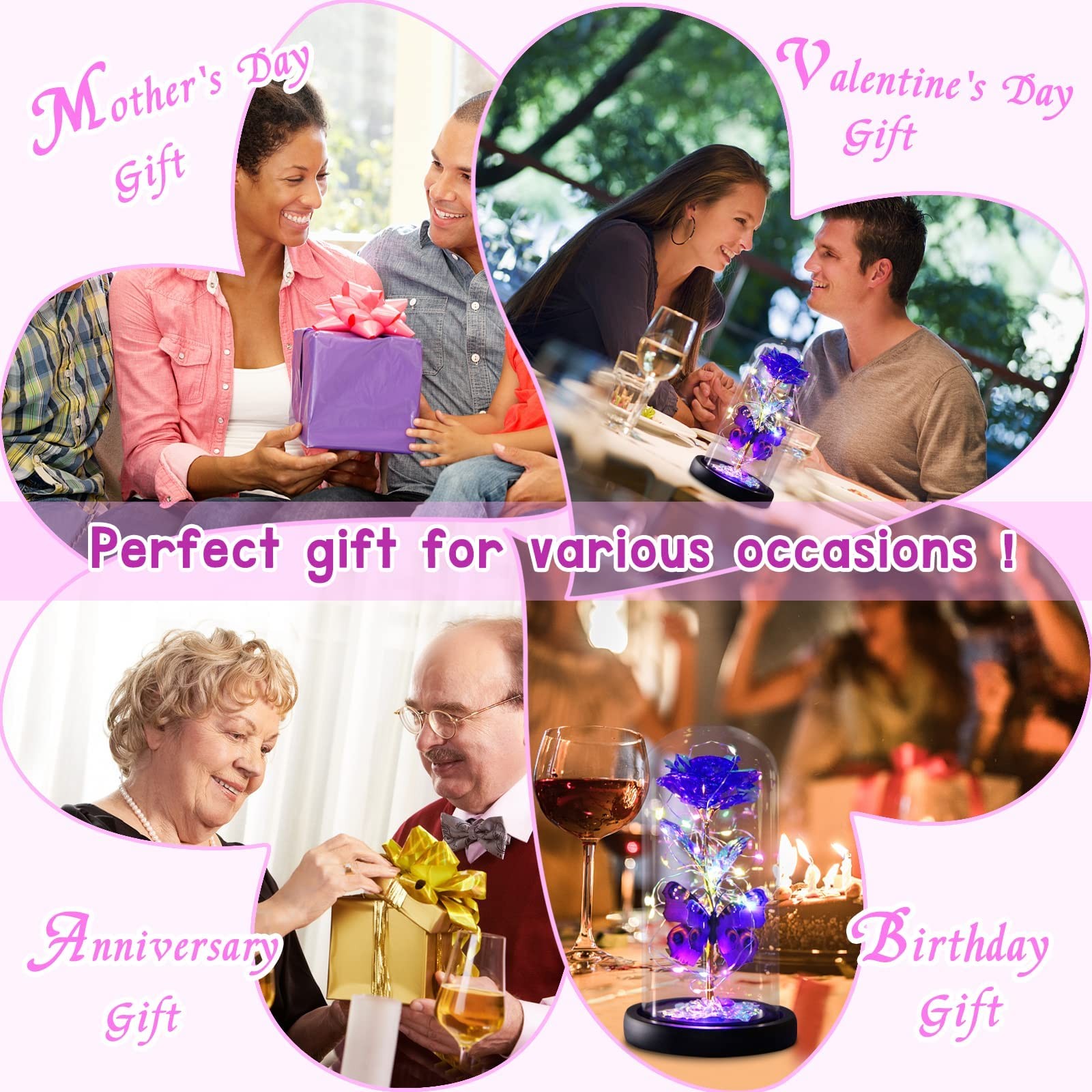 Mothers Day Rose Gifts for Mom, Galaxy Purple Butterfly Rose in Glass Dome, L…