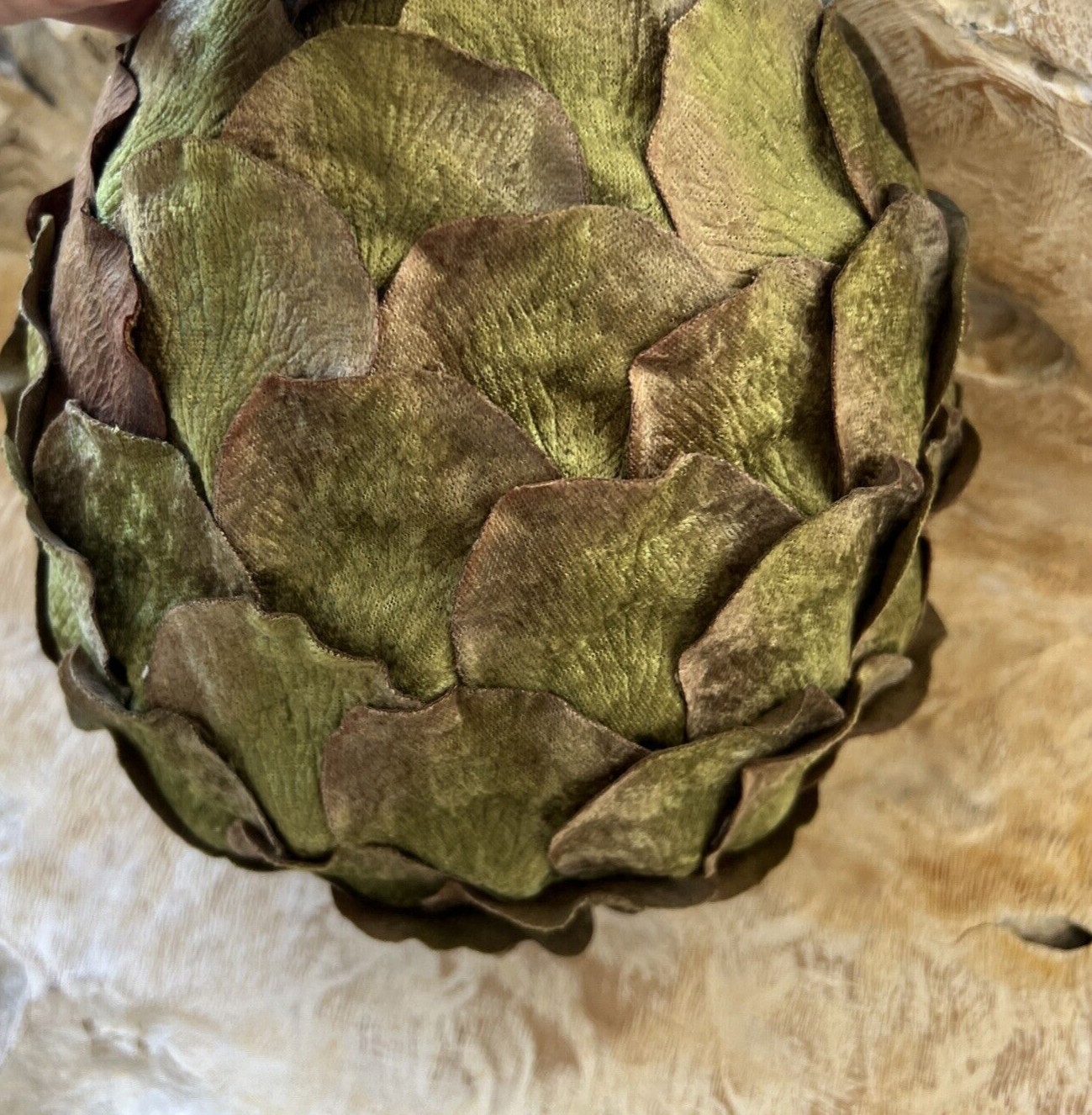 Decorative Artichoke Lightweight Green and Brown Velvety Leaves 10 ” Tall