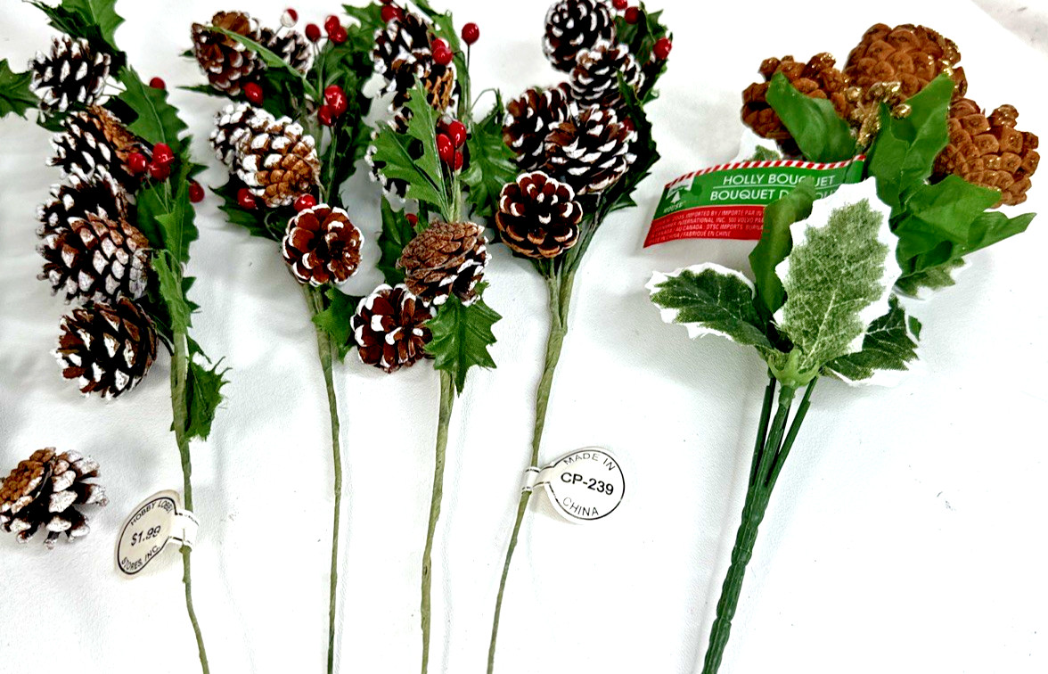 9 Christmas Floral Picks Sprays Holly Leaves Pinecone Red Berries Hobby Lobby +