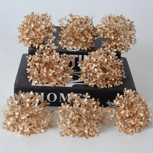 10 Pcs Artificial Gold Flower Hydrangea Party, Wedding, Holidays Christmas Decor