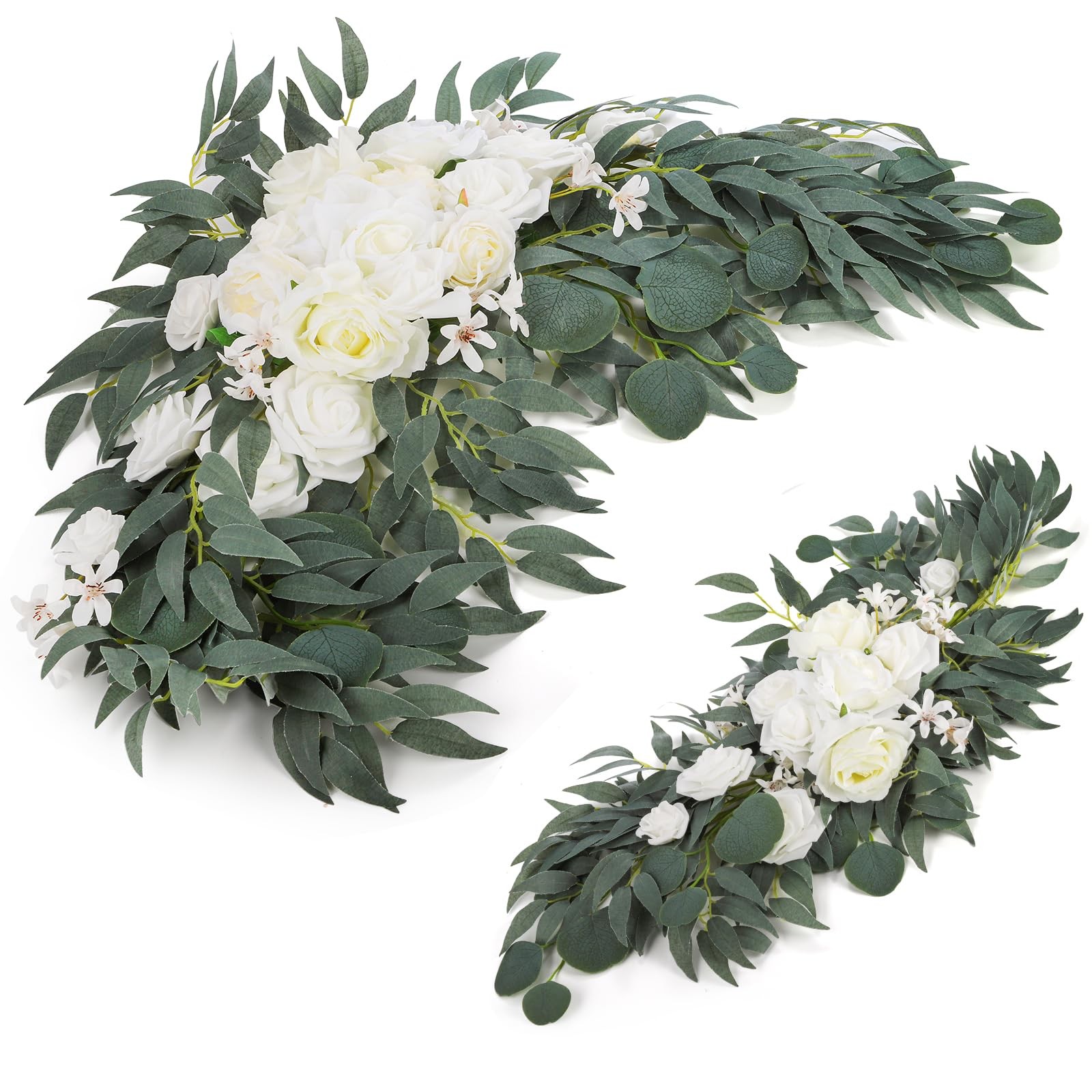 2 Pack Artificial Wedding Arch Flowers, 28”/20” Floral Swag Arrangement Set, …