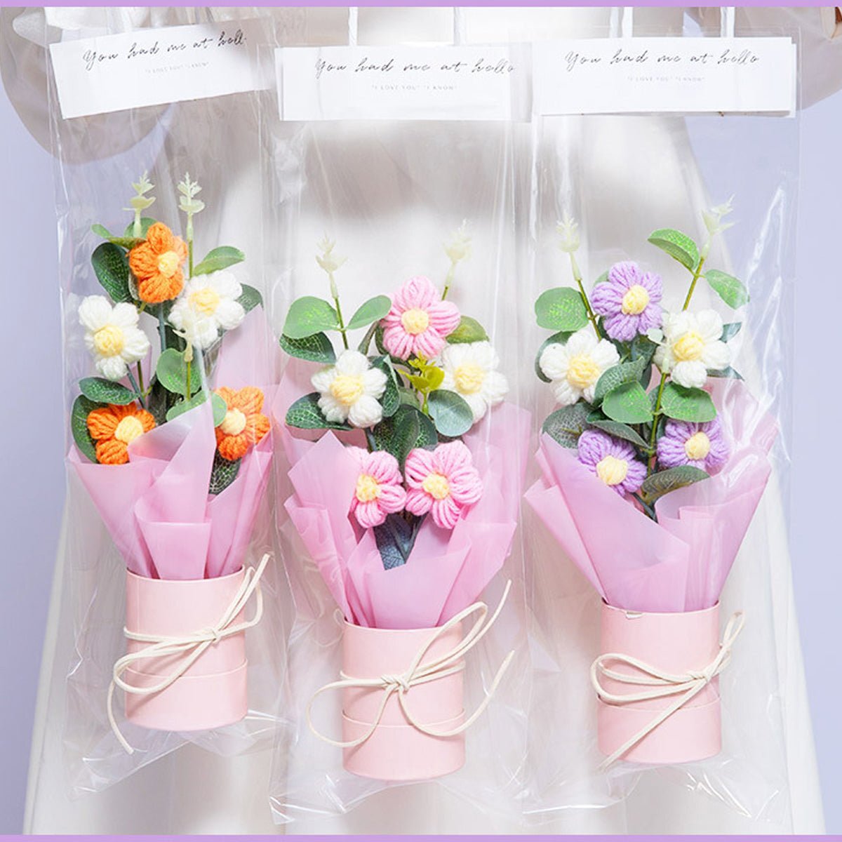 Crochet Flowers Bouquet with Light, Exquisite Gift Knitted Home Floral Decor