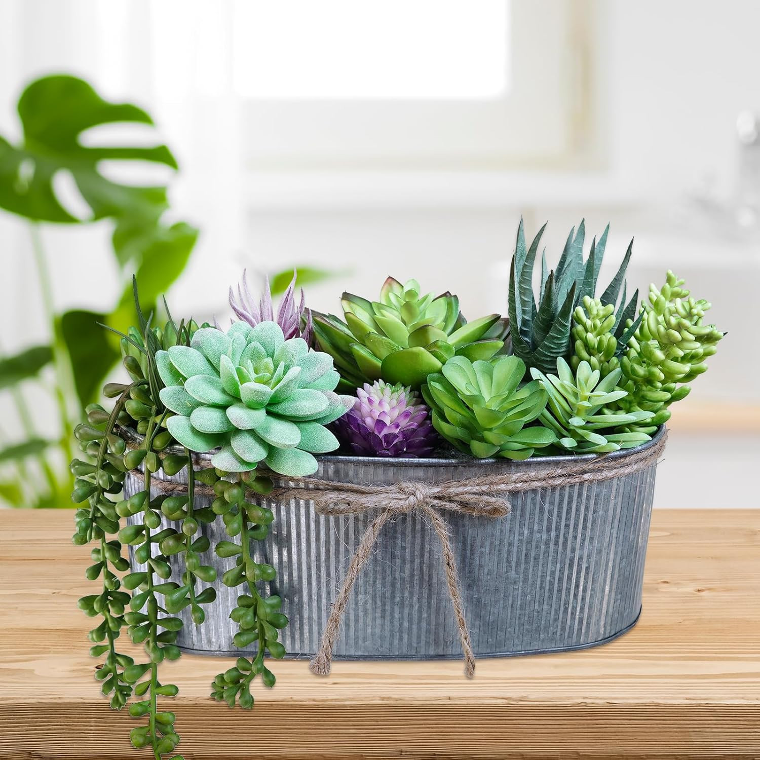 10″ Artificial Succulent Arrangement Centerpiece Fake Succulent Plants in Rus…