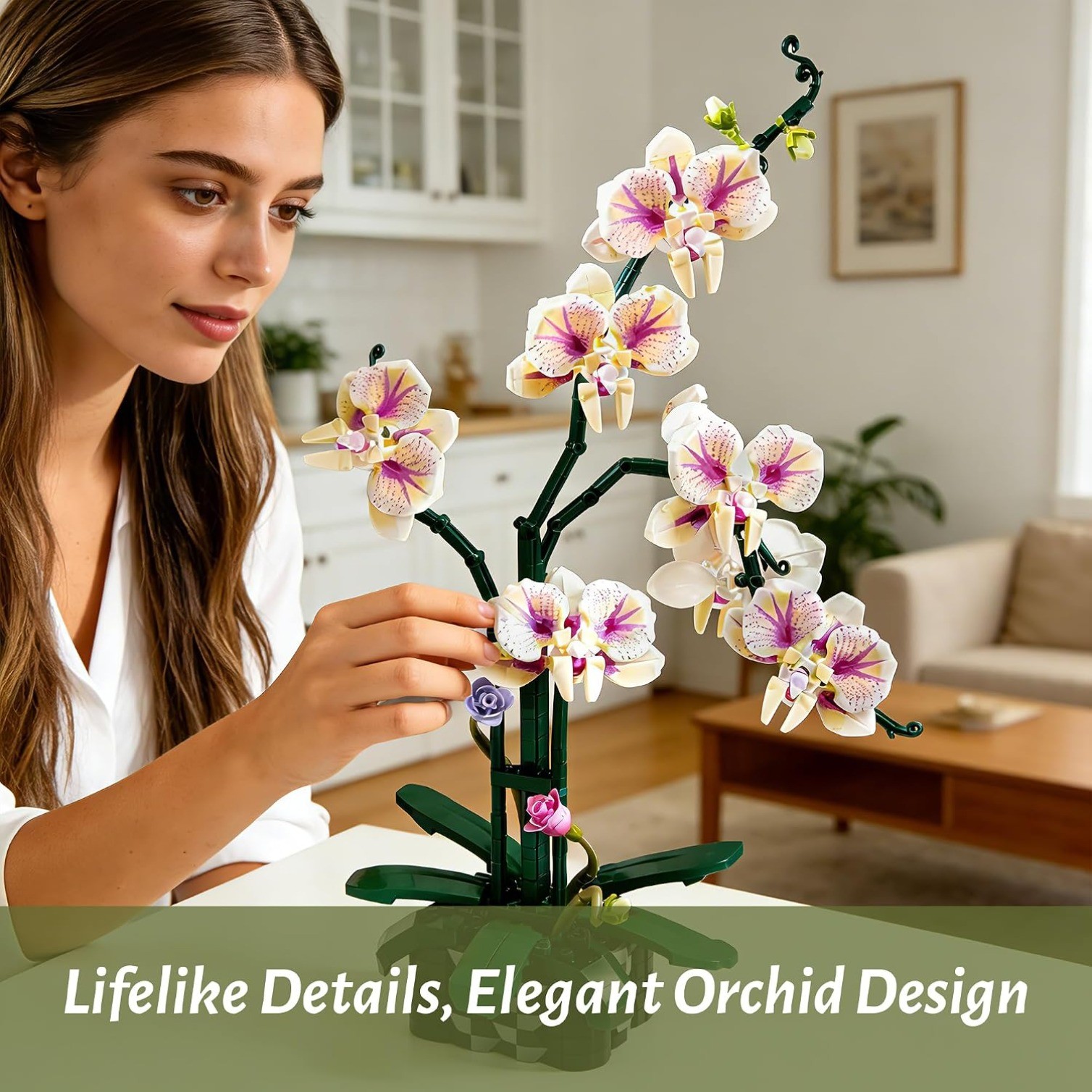 736Pcs Orchid Flower Building Sets with Vase, Artificial Flowers Building Blocks