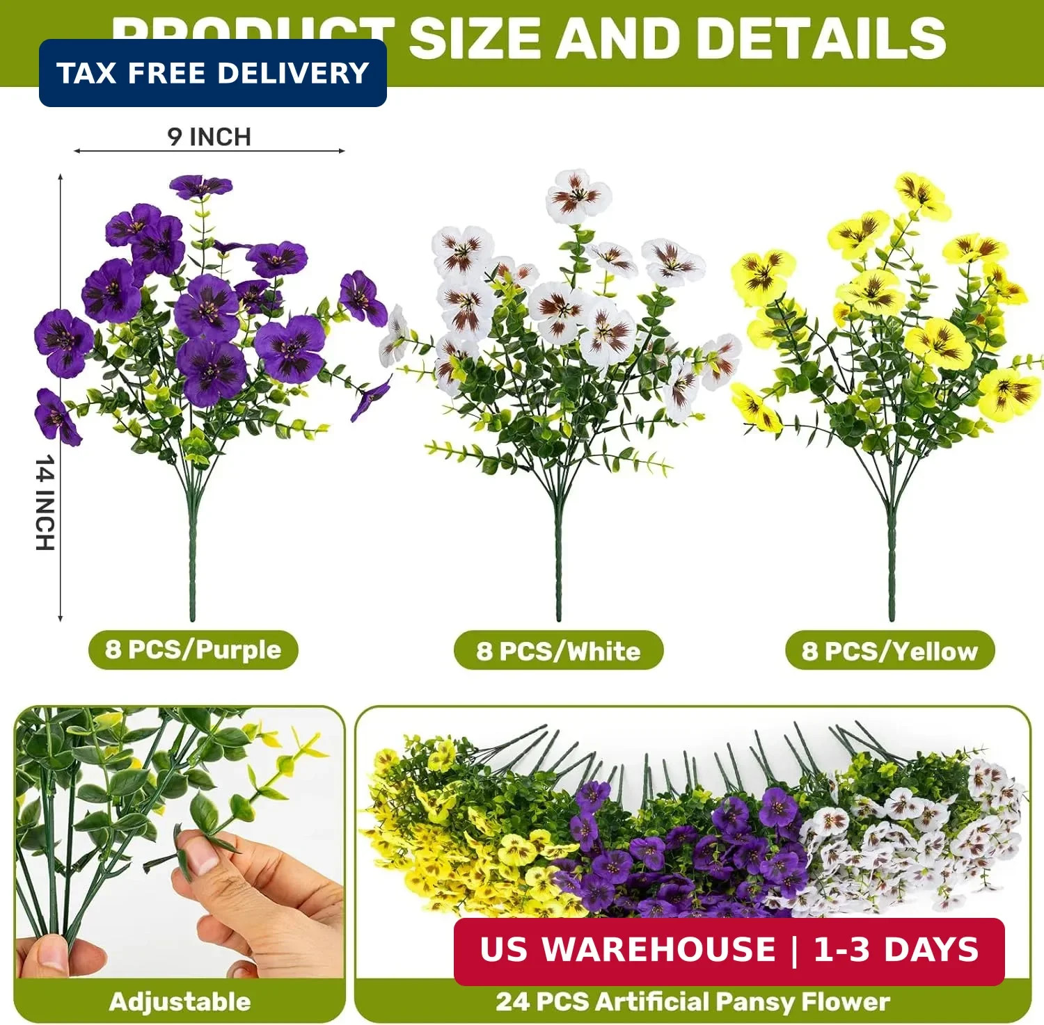 24 Pcs Artificial Fake Pansy Flowers for Outdoor,Faux Silk Plants Flowers UV Res