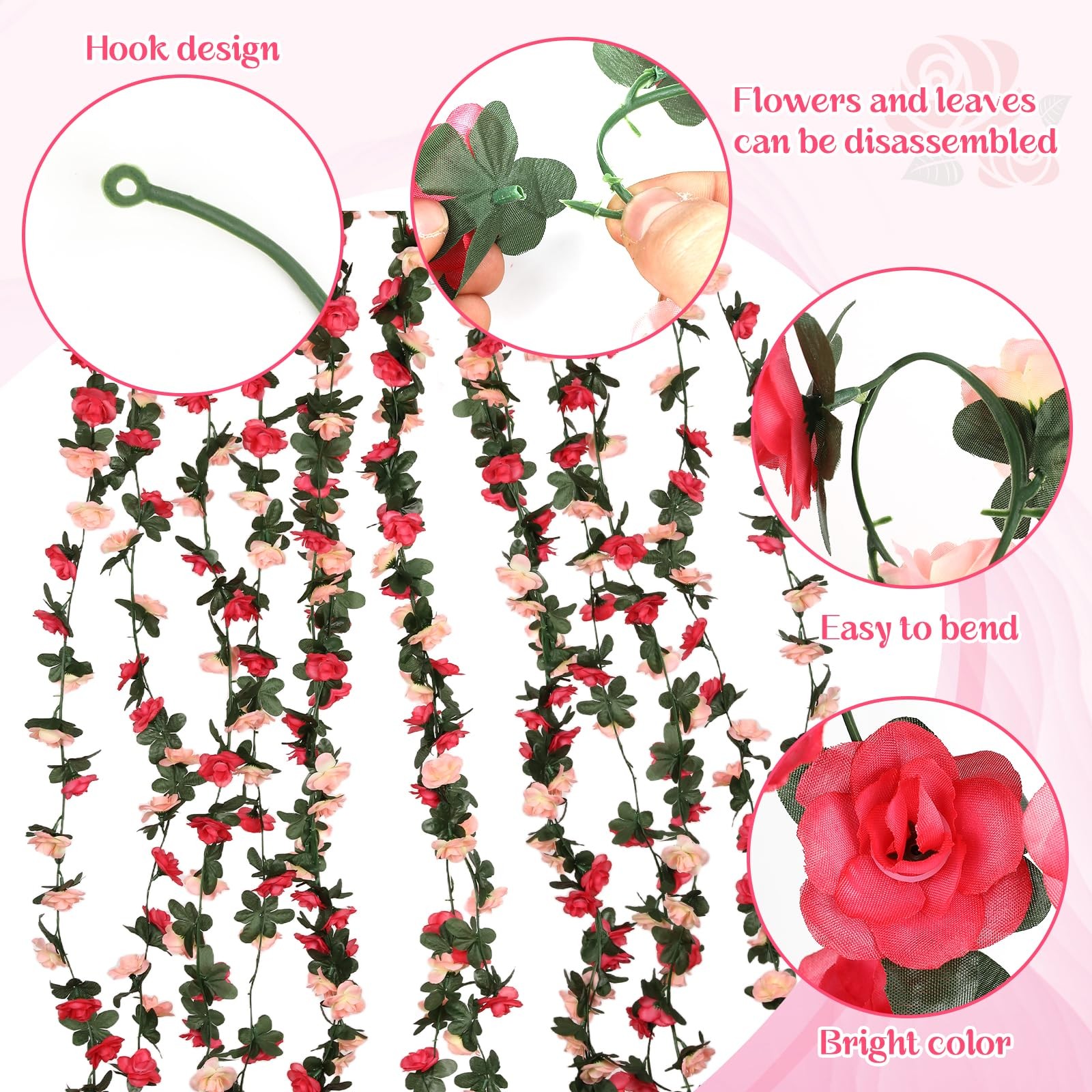 8 PCS 65.6FT FLOWER GARLANDROSE GARLANDPINK FLOWER GARLANDFLOWER GARLAND DECORAT