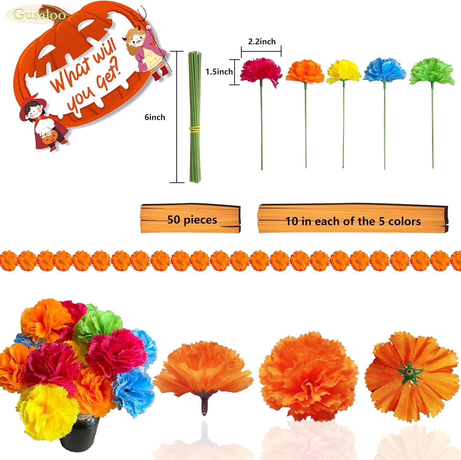 50 pcs Mixed Color Marigold Heads – Ideal for Celebratory & Crafting Events