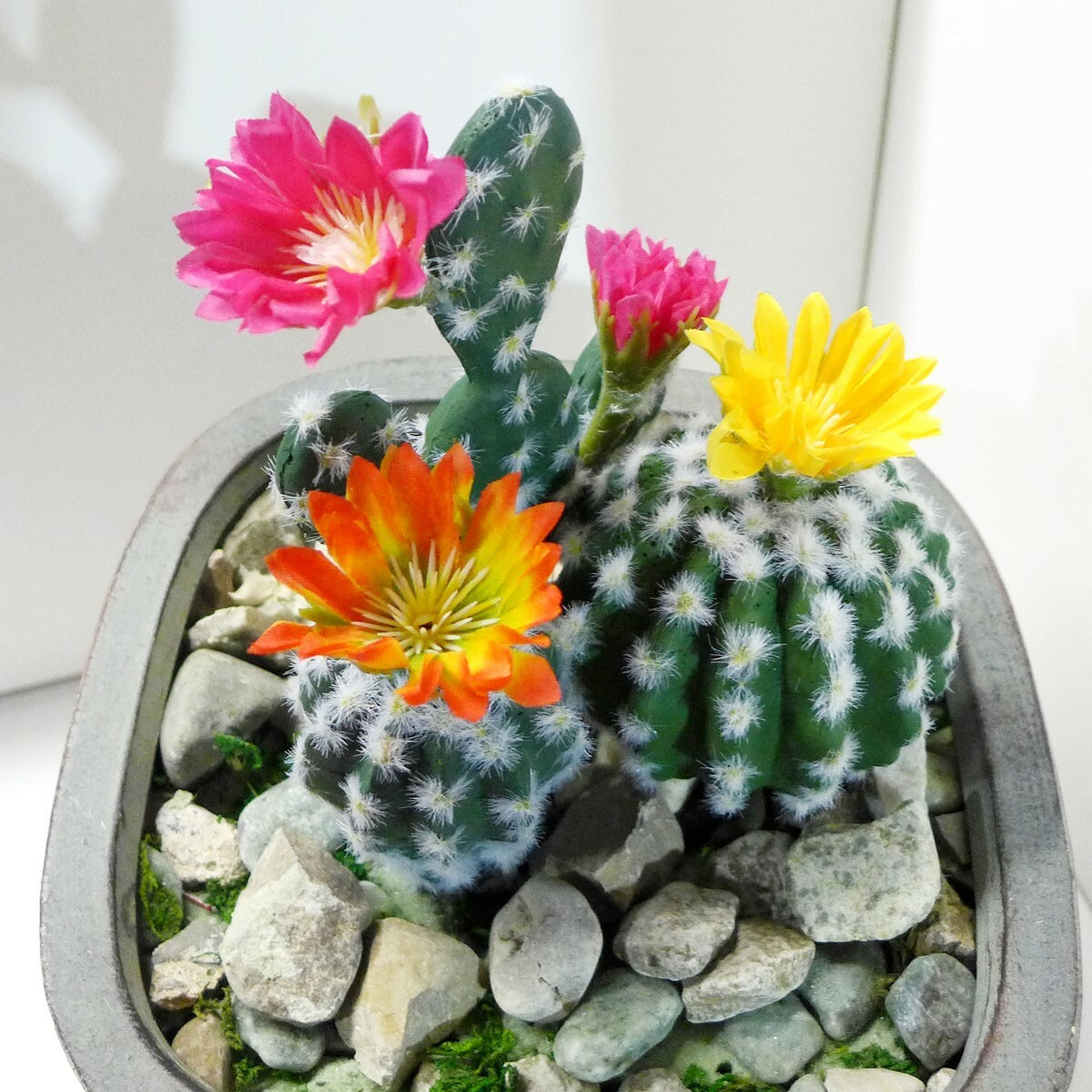 3 Pcs Artificial Plants Blooming Cactus colors Flower Flocking Succulents (#106)