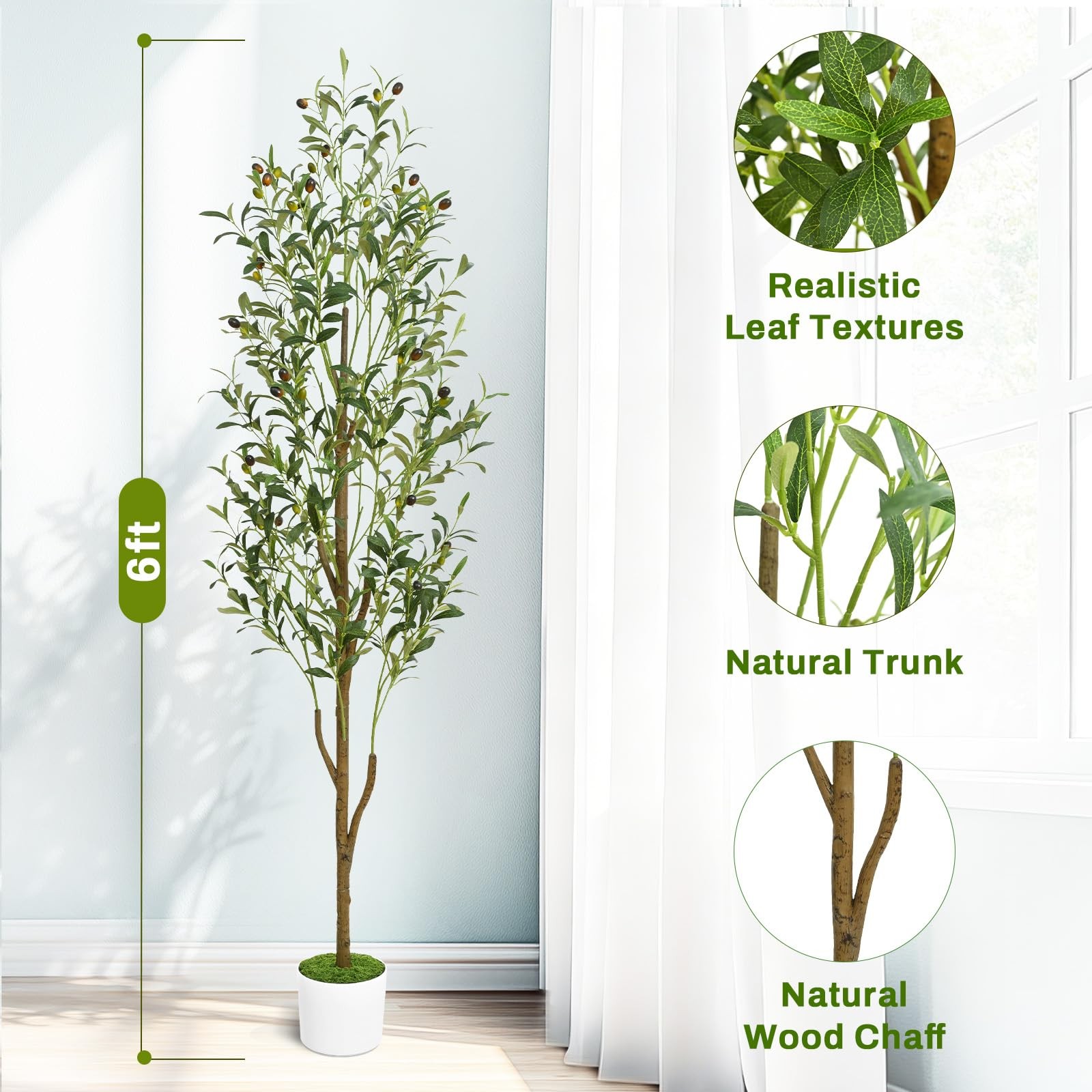 Artificial Olive Tree, 6FT Tall Faux Olive Trees with Planter & Basket, Artif…